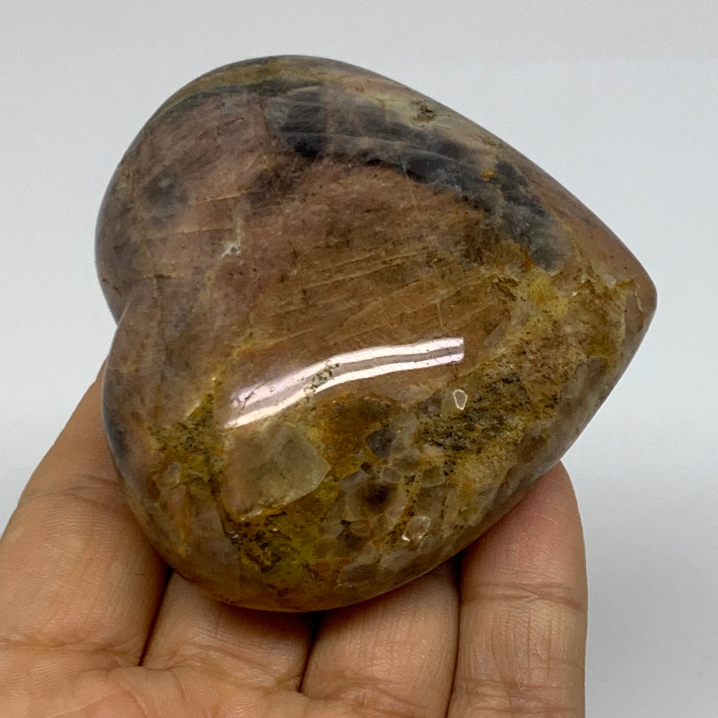 0.38 lbs, 2.6"x2.8"x1.2", Black Moonstone Heart Polished Crystal Decor, B37891