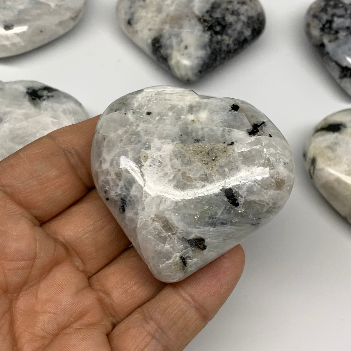 995g (2.19 lbs) , 10 pcs, 2"- 2.2", Rainbow Moonstone Hearts from India, B26402