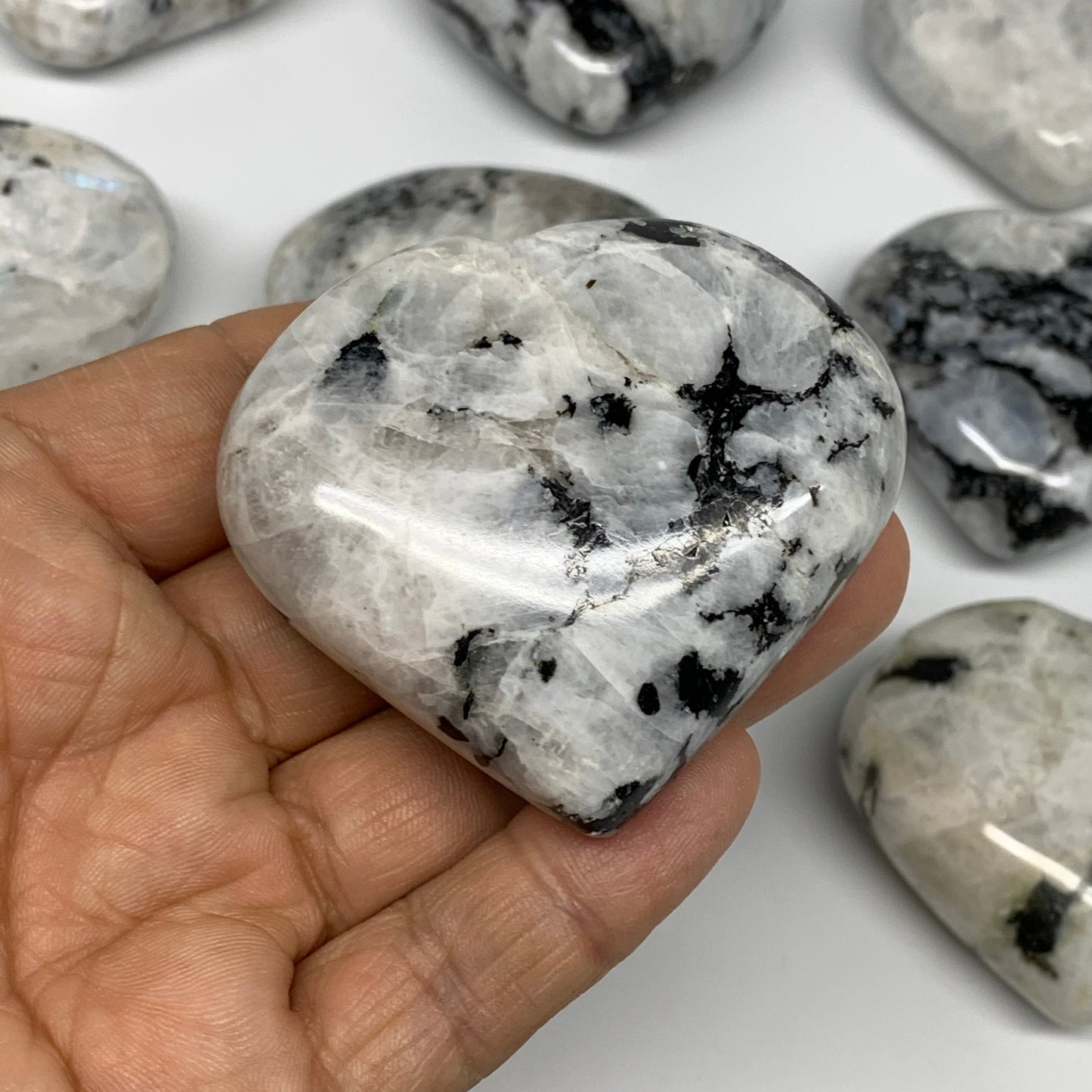 995g (2.19 lbs) , 10 pcs, 2"- 2.2", Rainbow Moonstone Hearts from India, B26402