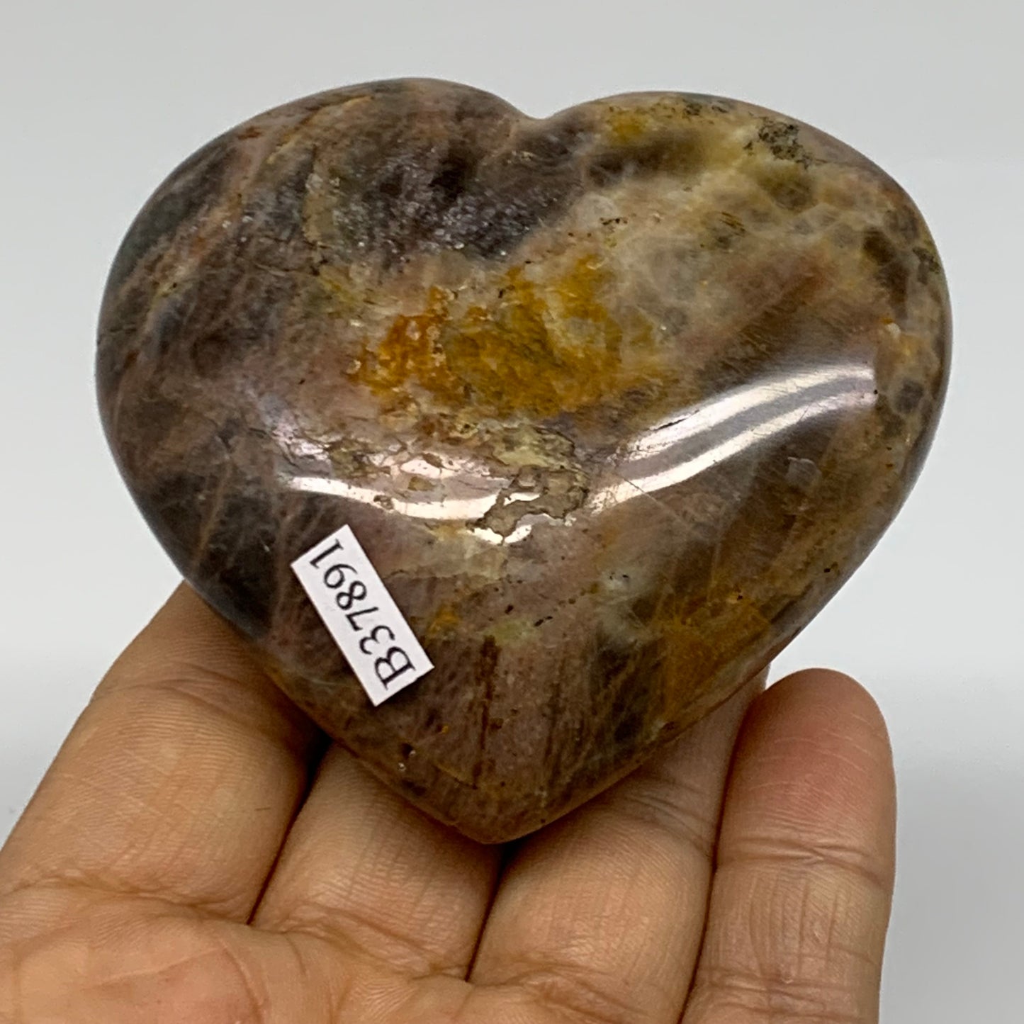 0.38 lbs, 2.6"x2.8"x1.2", Black Moonstone Heart Polished Crystal Decor, B37891