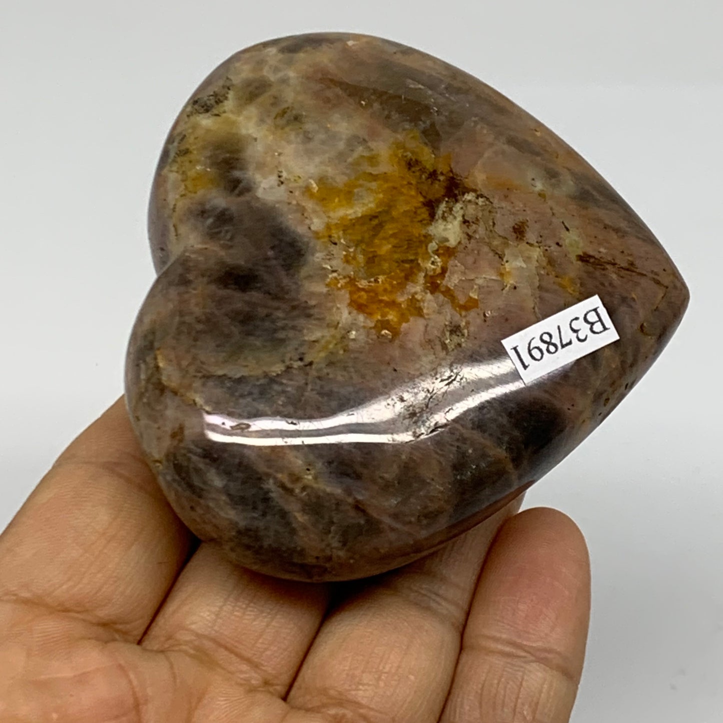 0.38 lbs, 2.6"x2.8"x1.2", Black Moonstone Heart Polished Crystal Decor, B37891