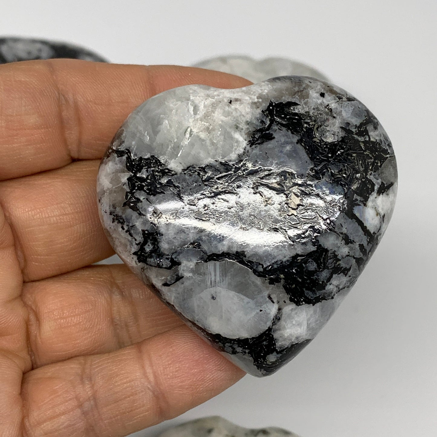 995g (2.19 lbs) , 10 pcs, 2"- 2.2", Rainbow Moonstone Hearts from India, B26402