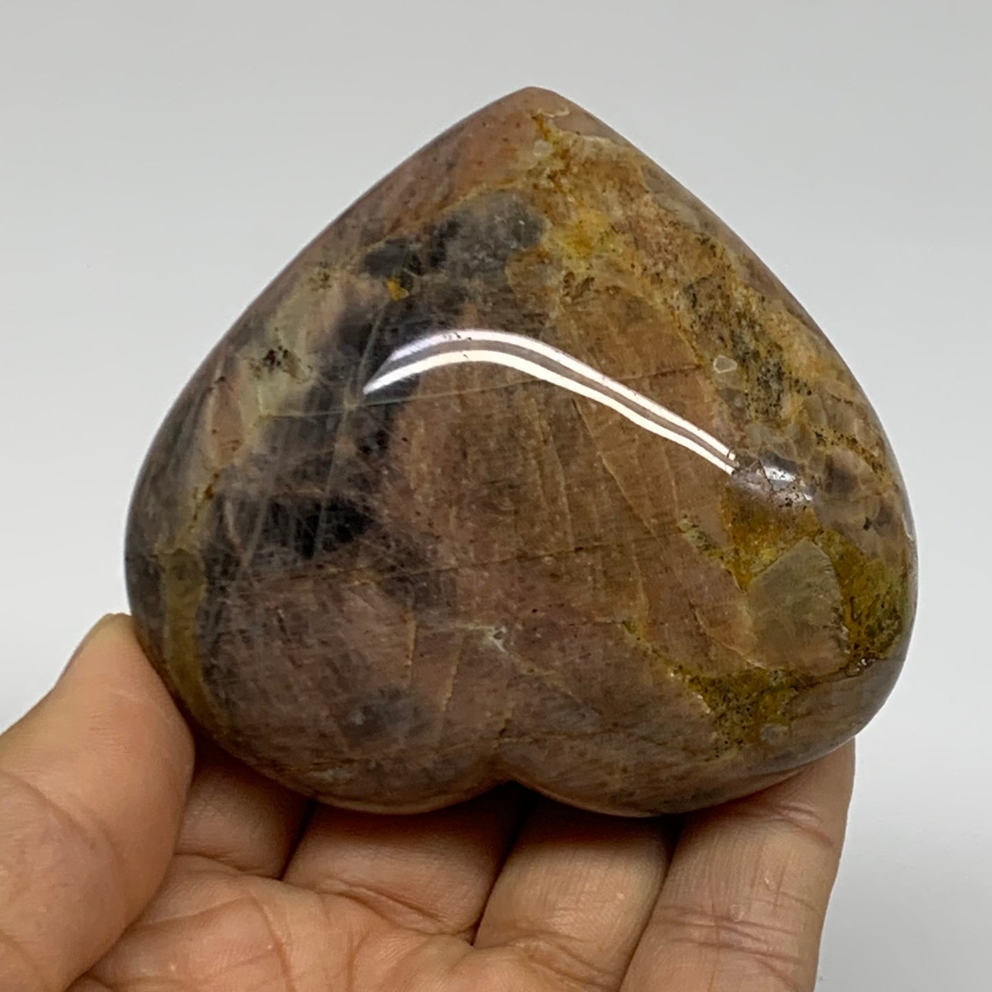 0.38 lbs, 2.6"x2.8"x1.2", Black Moonstone Heart Polished Crystal Decor, B37891