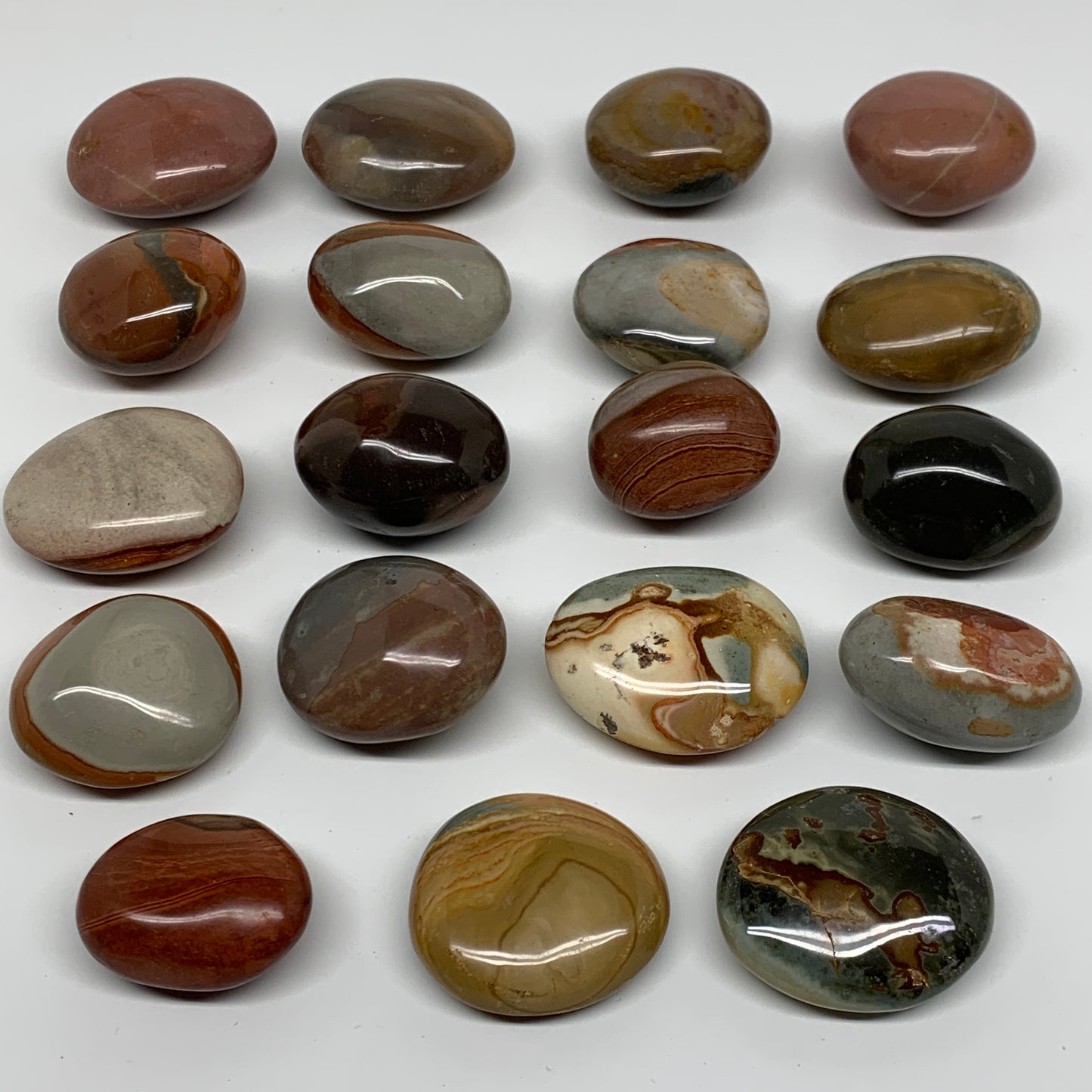 2.2 lb, 1.6"-2.1", 19 pcs, Polychrome Jasper Palm-Stone Polished, B37047