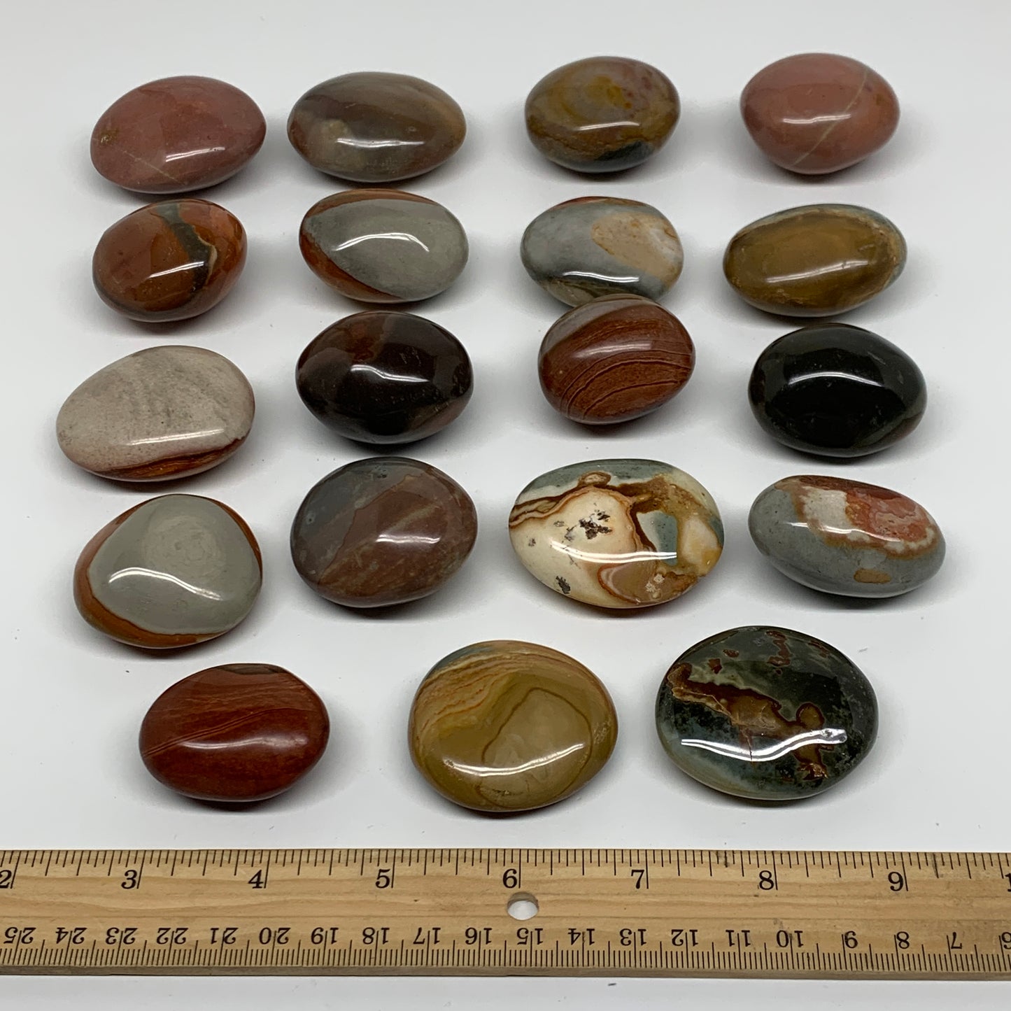 2.2 lb, 1.6"-2.1", 19 pcs, Polychrome Jasper Palm-Stone Polished, B37047