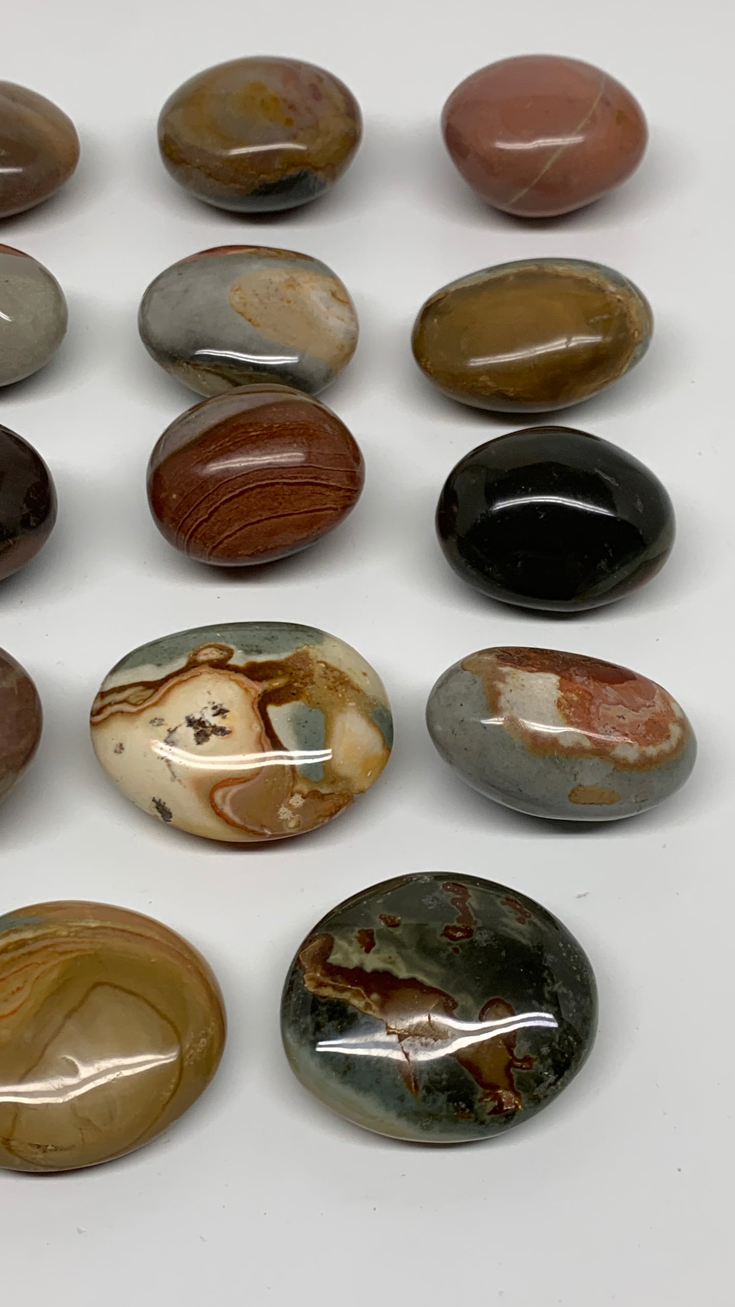 2.2 lb, 1.6"-2.1", 19 pcs, Polychrome Jasper Palm-Stone Polished, B37047