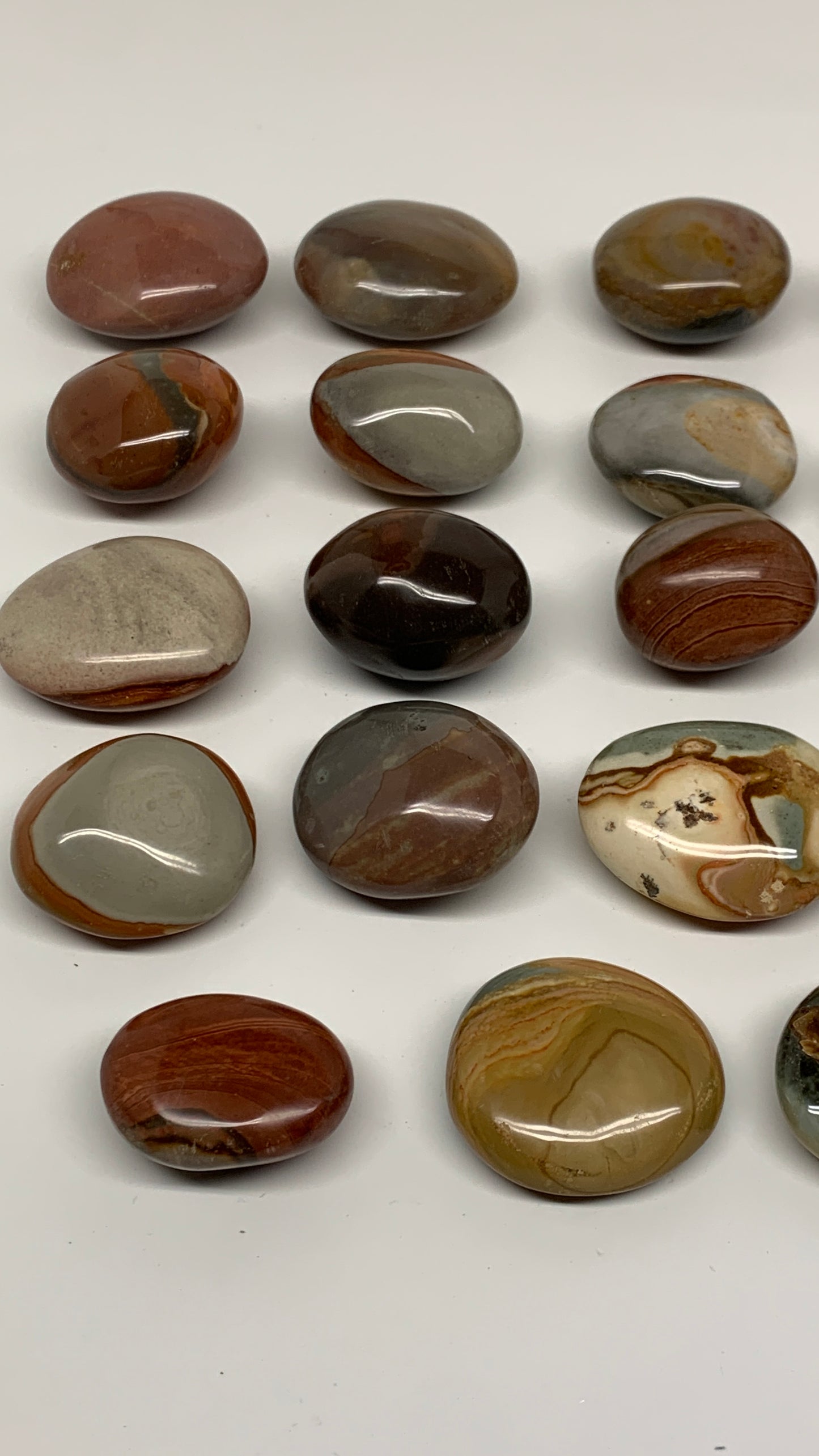 2.2 lb, 1.6"-2.1", 19 pcs, Polychrome Jasper Palm-Stone Polished, B37047