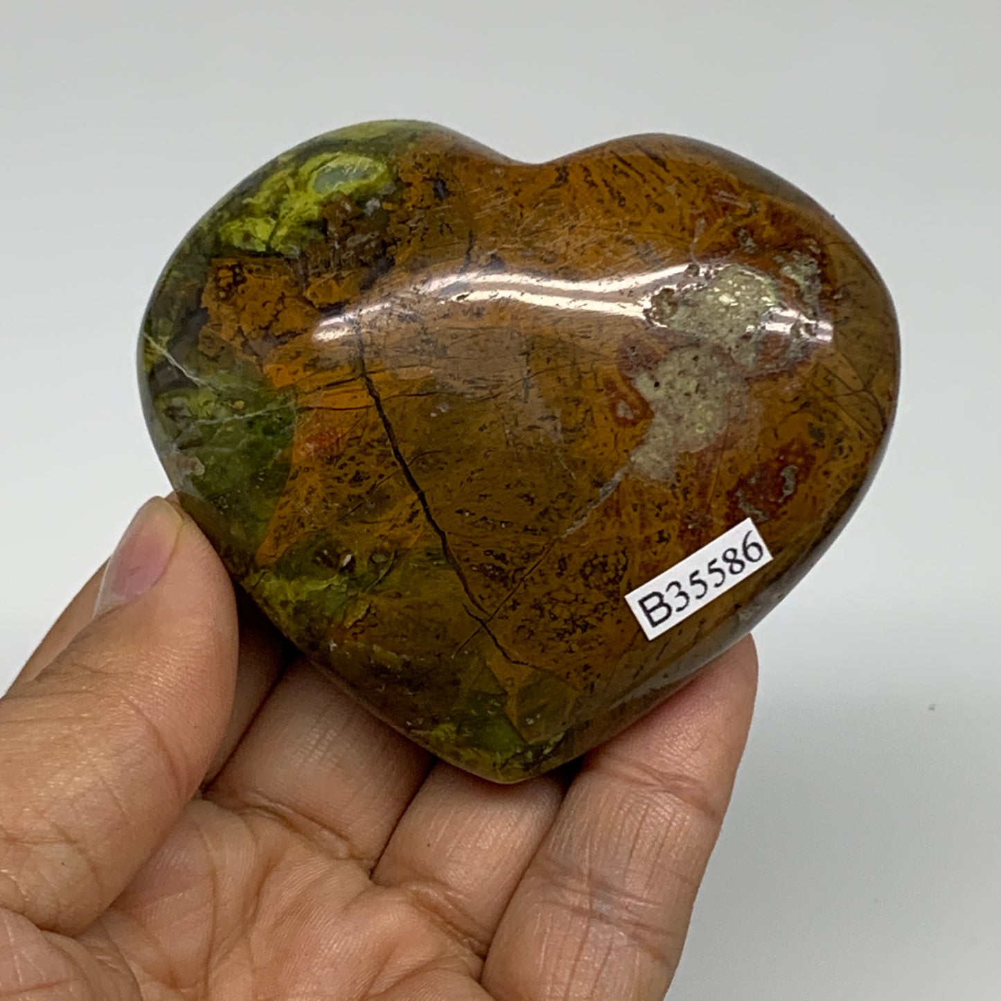 191.1g, 2.5"x2.9"x1.2", Green Opal Heart Polished Gemstone Crystal, B35586