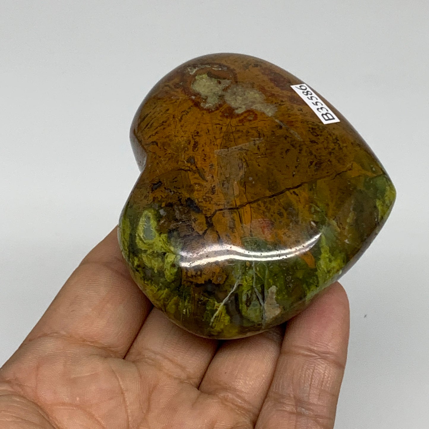 191.1g, 2.5"x2.9"x1.2", Green Opal Heart Polished Gemstone Crystal, B35586