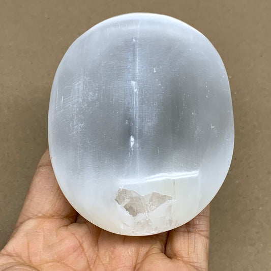 0.55 lbs, 3.9"x2.8"x1.1", White Selenite Palmstone Crystal Pillow Reiki, B36150