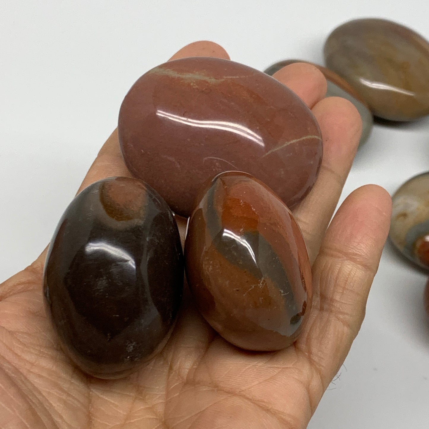 2.2 lb, 1.6"-2.1", 19 pcs, Polychrome Jasper Palm-Stone Polished, B37047