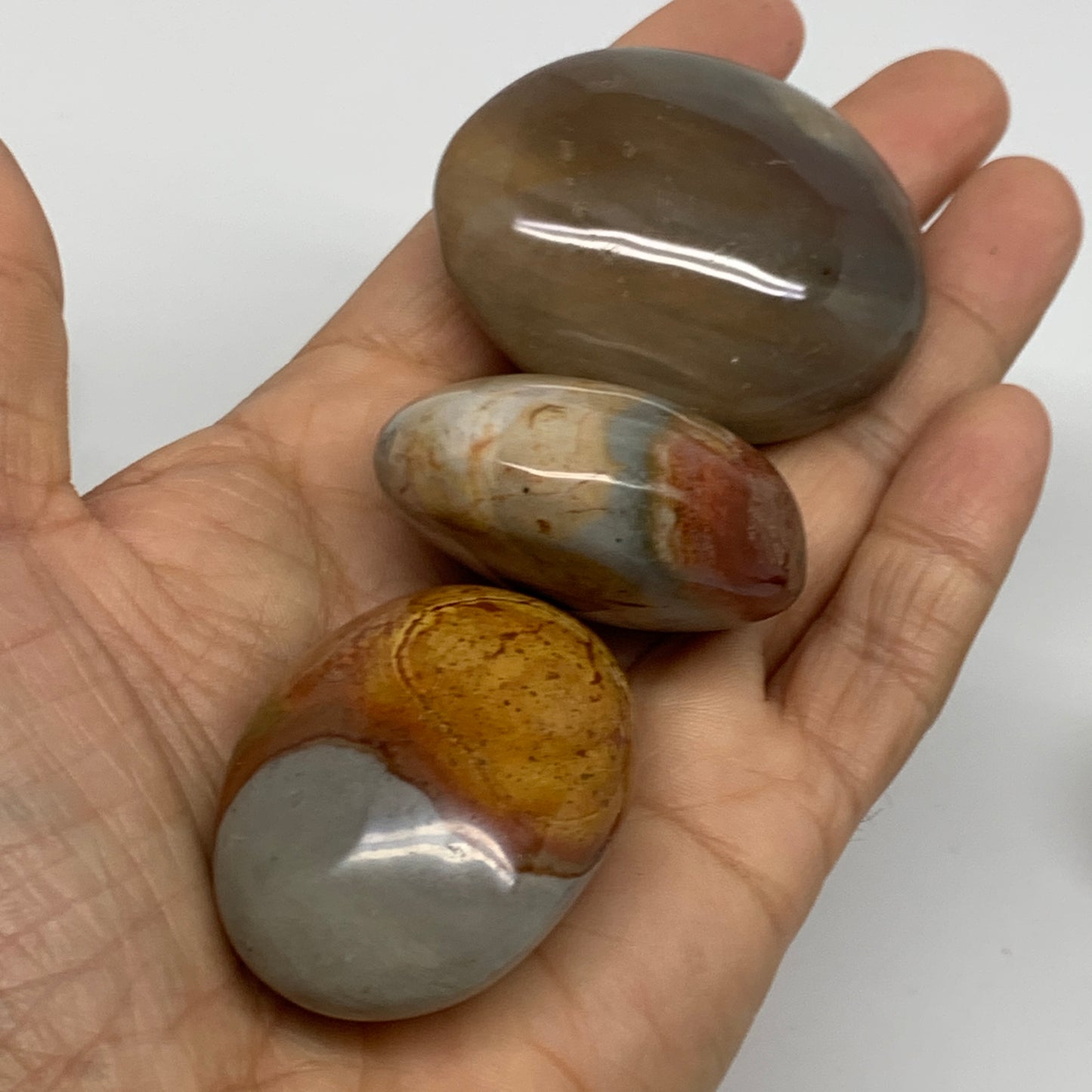 2.2 lb, 1.6"-2.1", 19 pcs, Polychrome Jasper Palm-Stone Polished, B37047