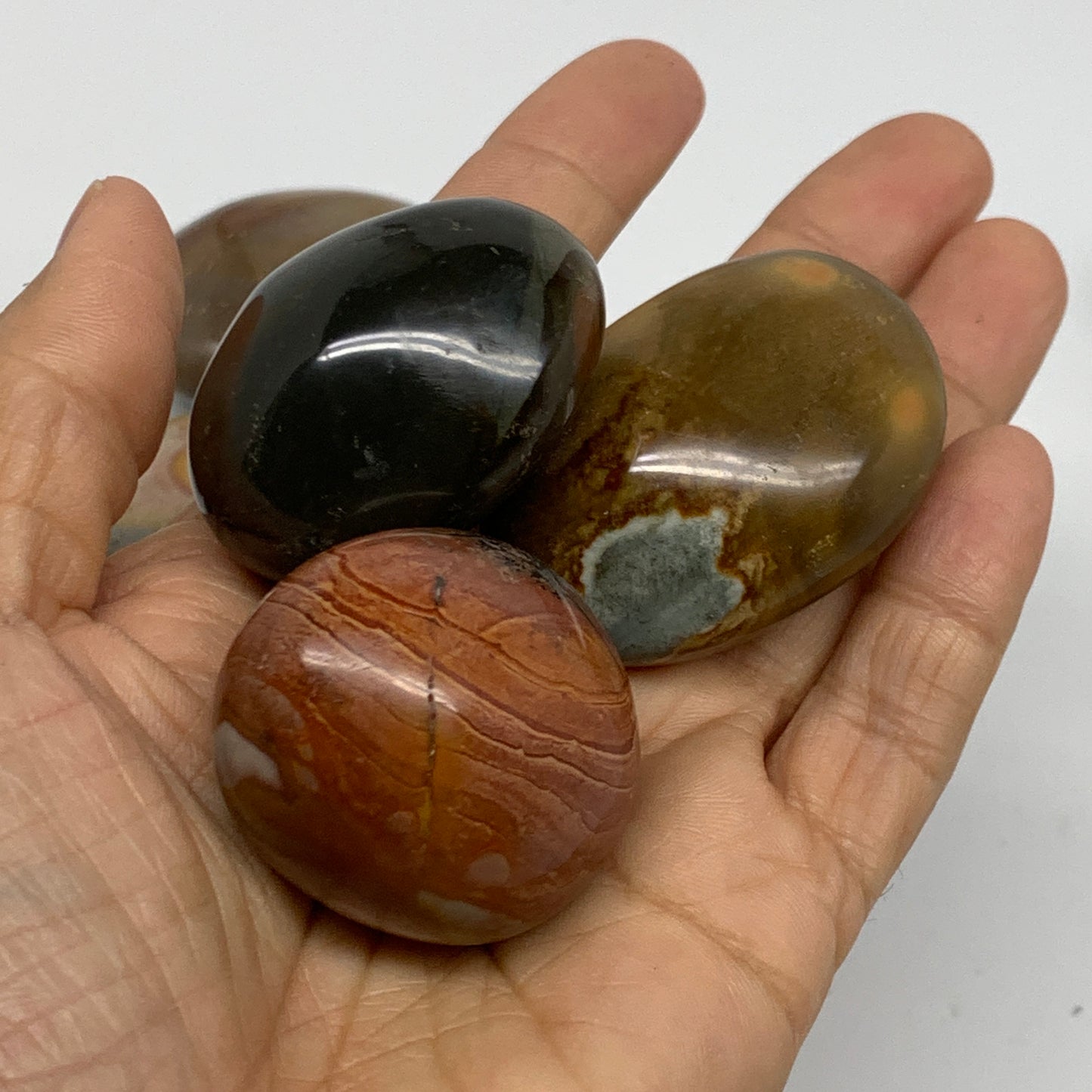 2.2 lb, 1.6"-2.1", 19 pcs, Polychrome Jasper Palm-Stone Polished, B37047