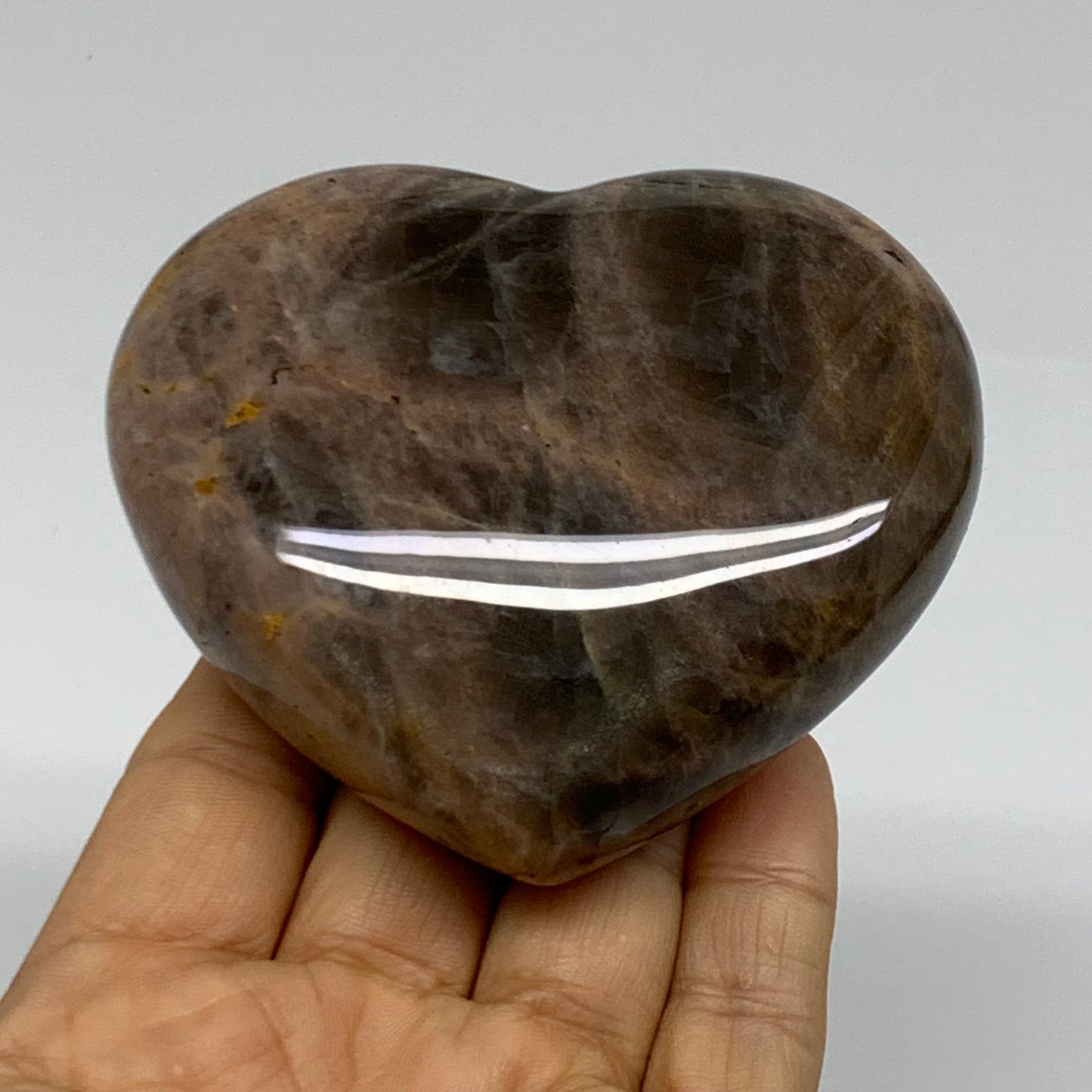 0.62 lbs, 2.9"x3.3"x1.3", Black Moonstone Heart Polished Crystal Decor, B37893