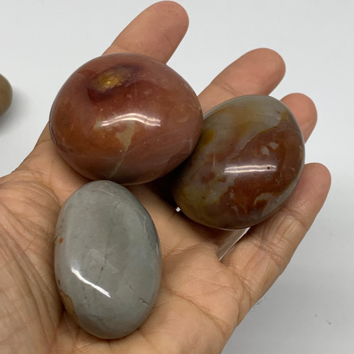 2.2 lb, 1.6"-2.1", 19 pcs, Polychrome Jasper Palm-Stone Polished, B37047