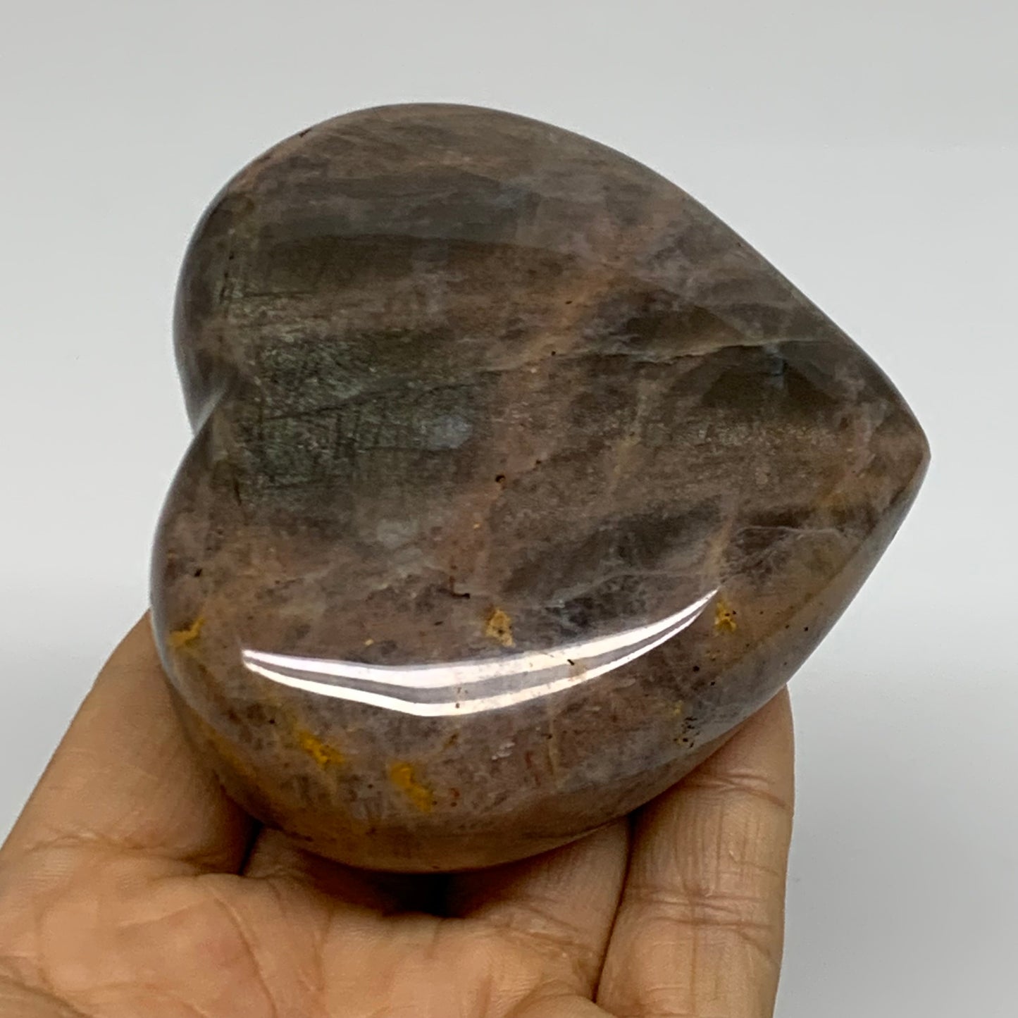 0.62 lbs, 2.9"x3.3"x1.3", Black Moonstone Heart Polished Crystal Decor, B37893