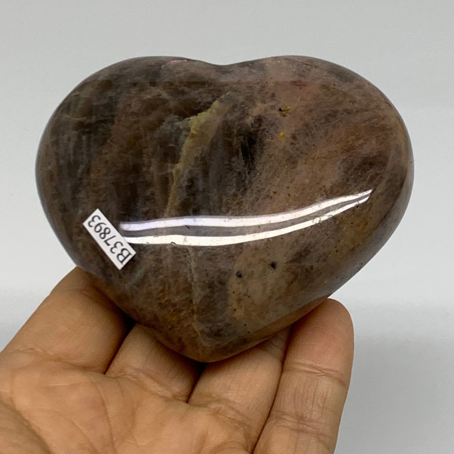 0.62 lbs, 2.9"x3.3"x1.3", Black Moonstone Heart Polished Crystal Decor, B37893