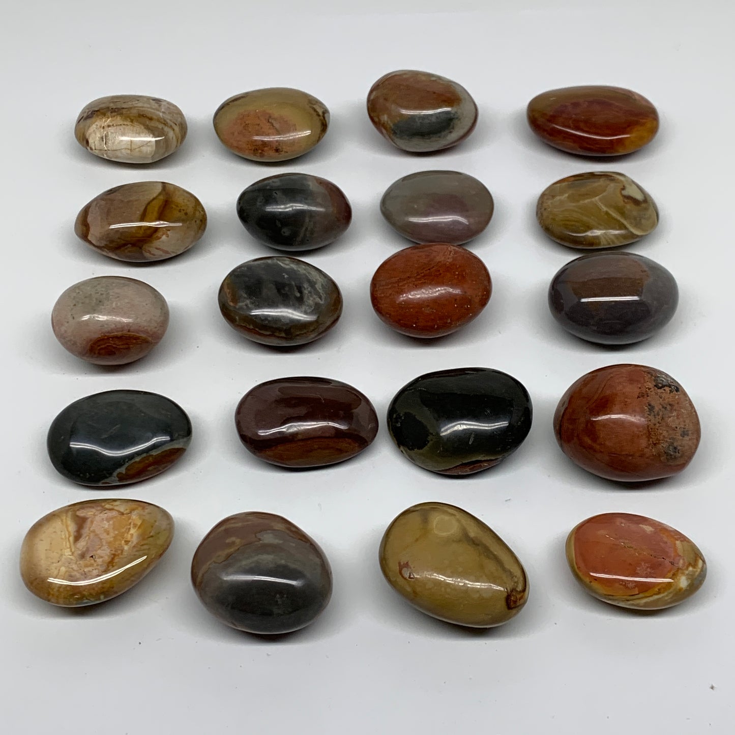2.2 lb, 1.6"-1.9", 20 pcs, Polychrome Jasper Palm-Stone Polished, B37048