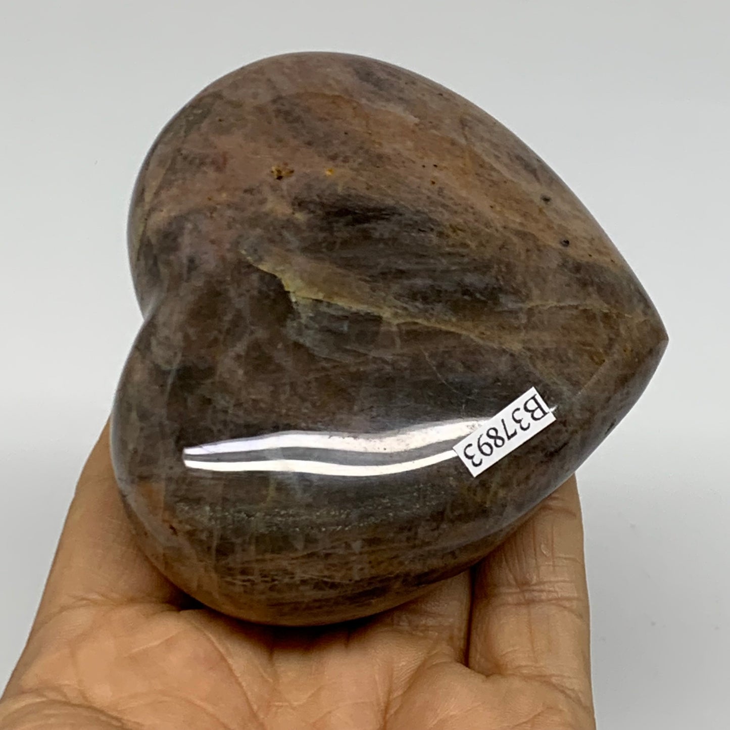 0.62 lbs, 2.9"x3.3"x1.3", Black Moonstone Heart Polished Crystal Decor, B37893