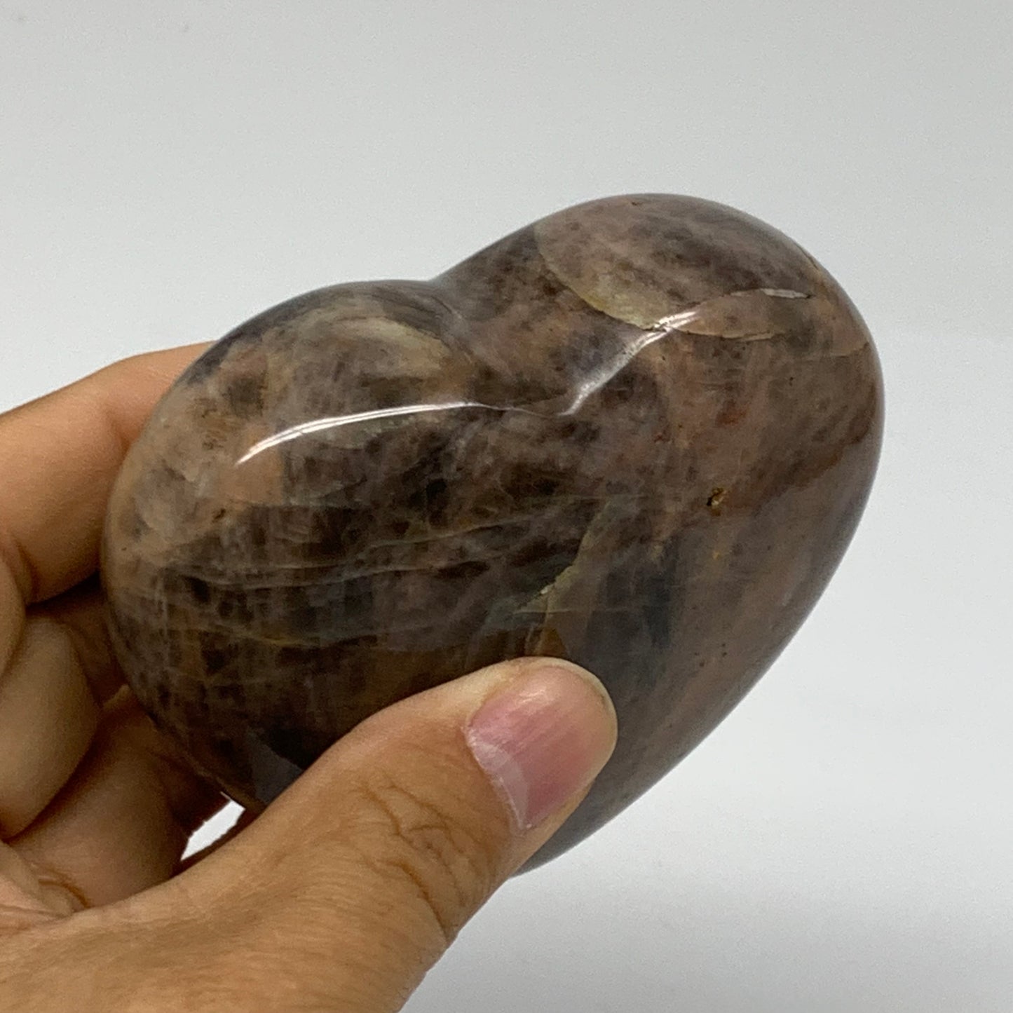0.62 lbs, 2.9"x3.3"x1.3", Black Moonstone Heart Polished Crystal Decor, B37893