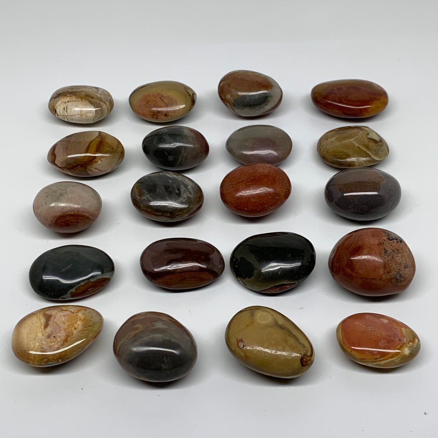 2.2 lb, 1.6"-1.9", 20 pcs, Polychrome Jasper Palm-Stone Polished, B37048