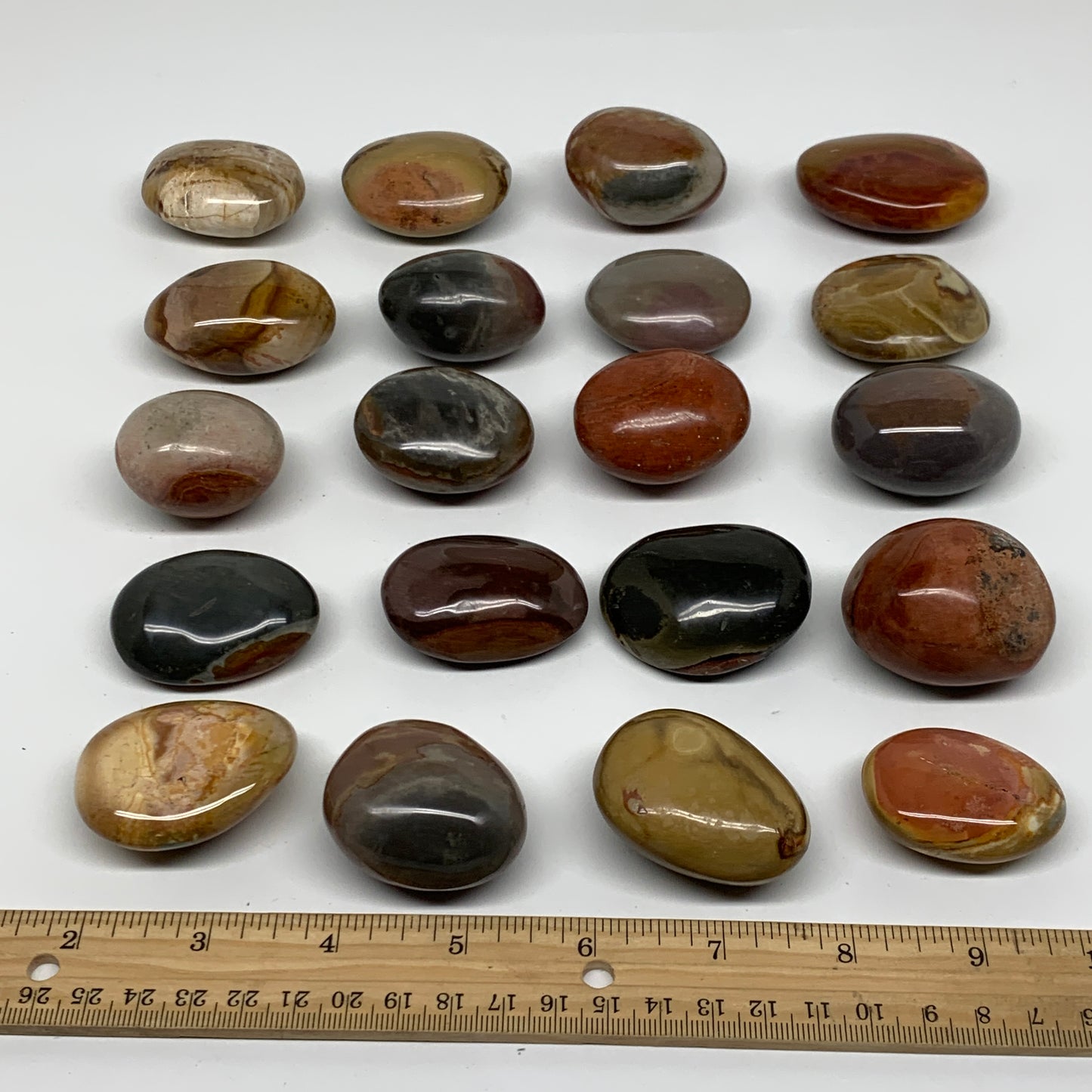 2.2 lb, 1.6"-1.9", 20 pcs, Polychrome Jasper Palm-Stone Polished, B37048