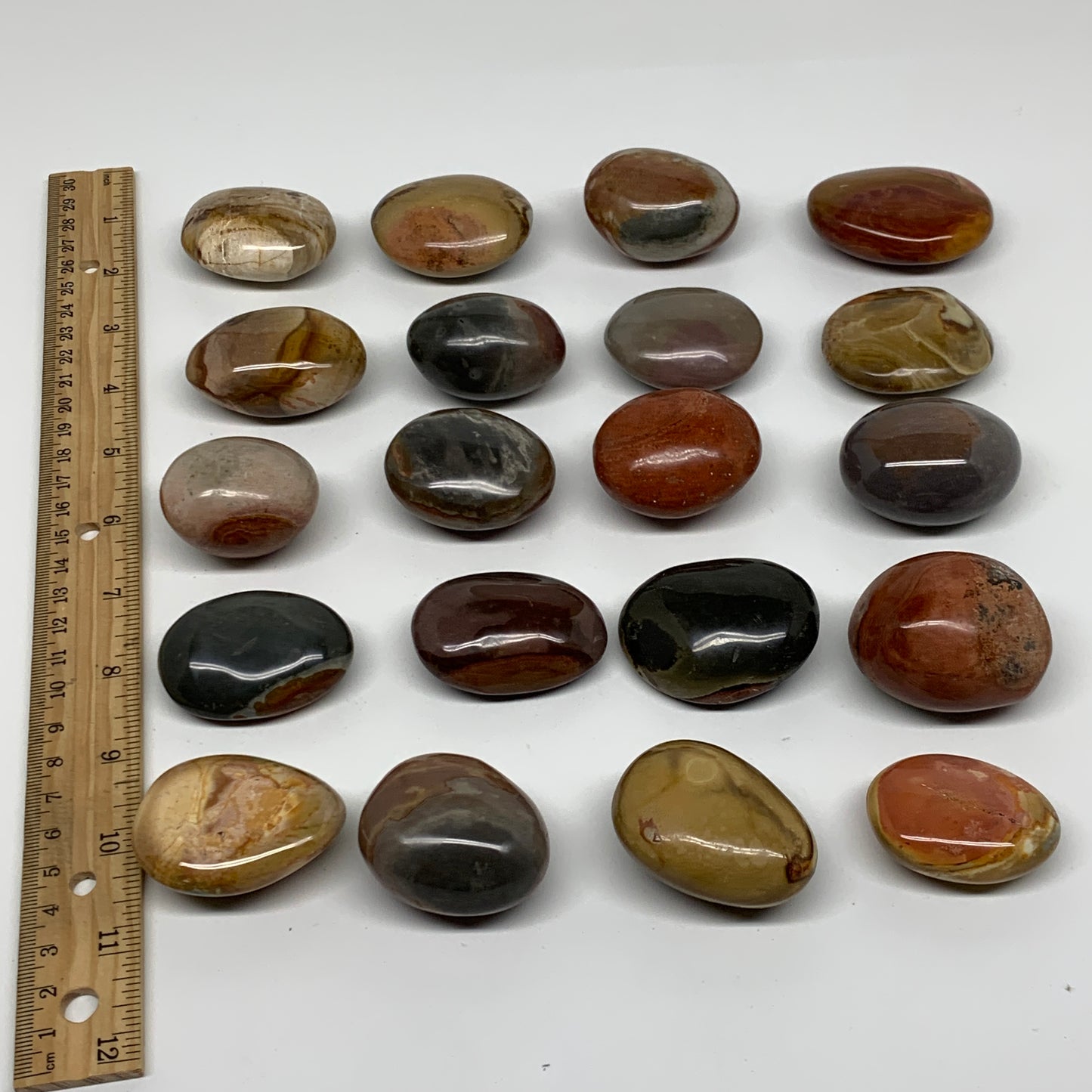 2.2 lb, 1.6"-1.9", 20 pcs, Polychrome Jasper Palm-Stone Polished, B37048