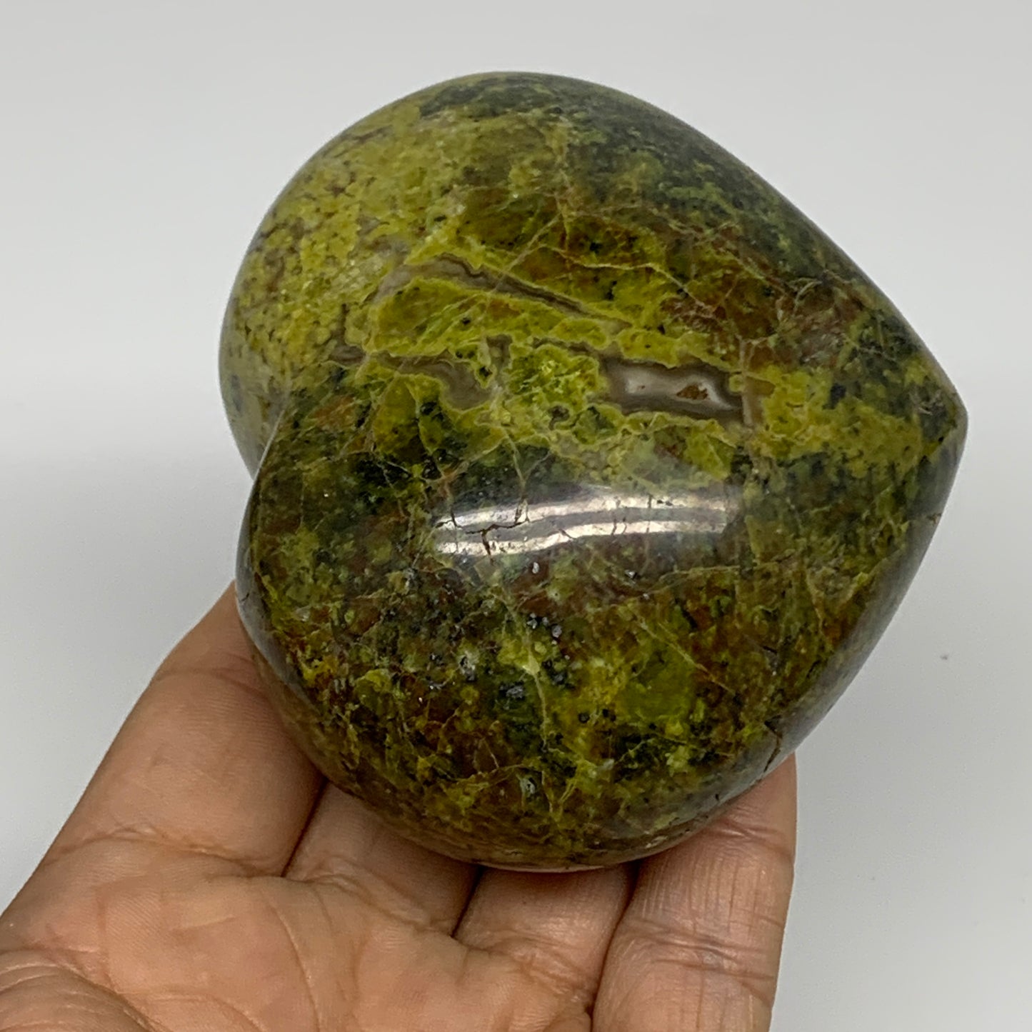 338.8g, 2.9"x3.4"x1.9", Green Opal Heart Polished Gemstone Crystal, B35587