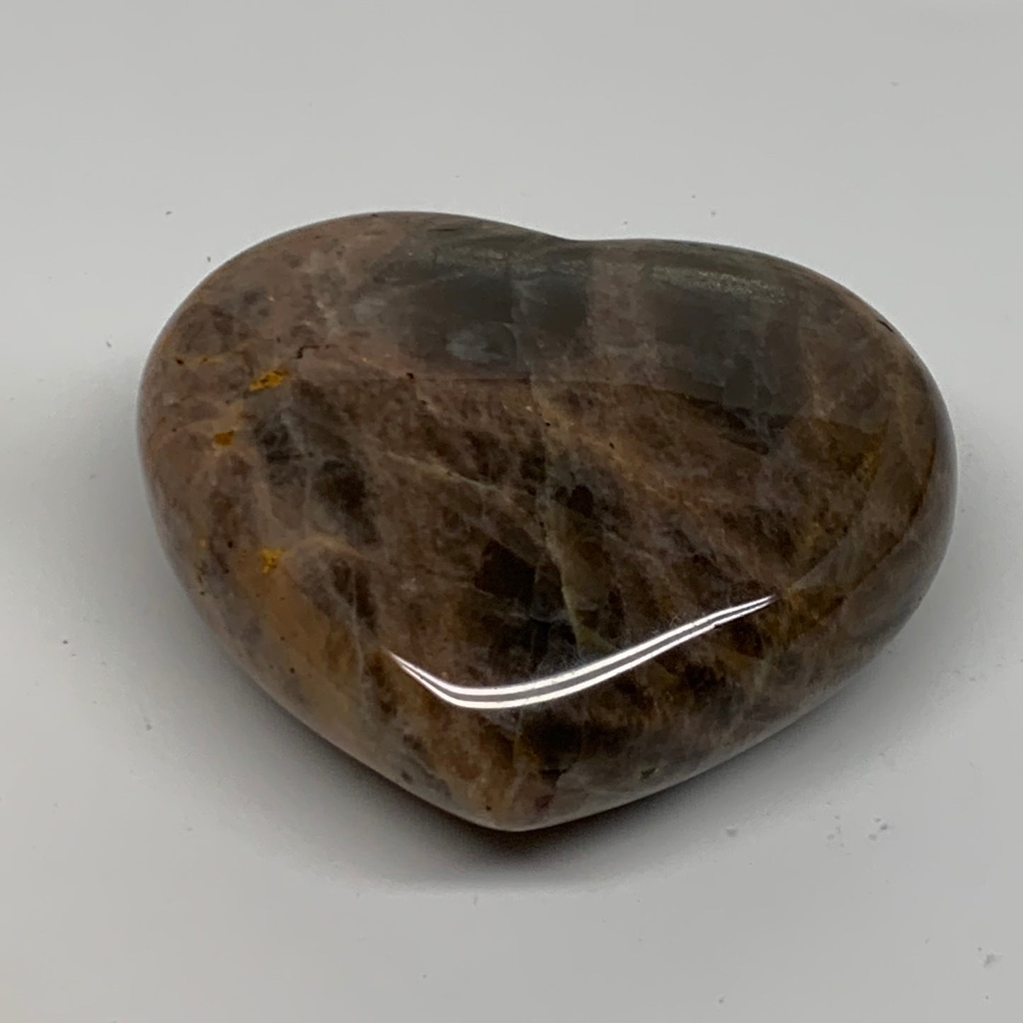 0.62 lbs, 2.9"x3.3"x1.3", Black Moonstone Heart Polished Crystal Decor, B37893