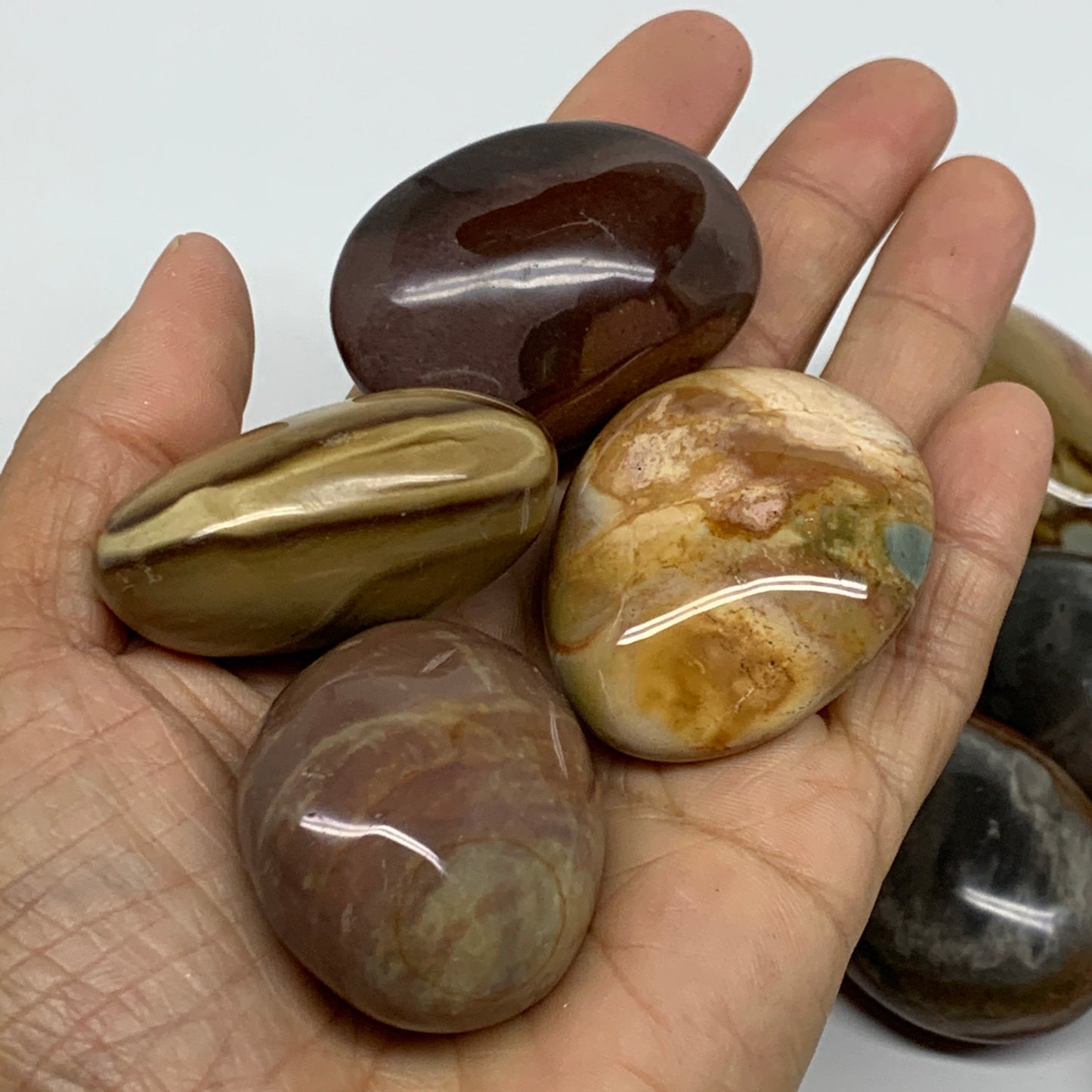 2.2 lb, 1.6"-1.9", 20 pcs, Polychrome Jasper Palm-Stone Polished, B37048