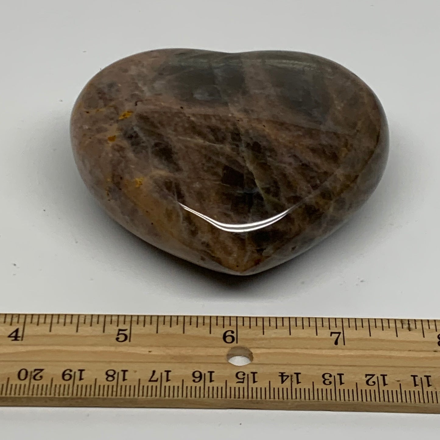 0.62 lbs, 2.9"x3.3"x1.3", Black Moonstone Heart Polished Crystal Decor, B37893