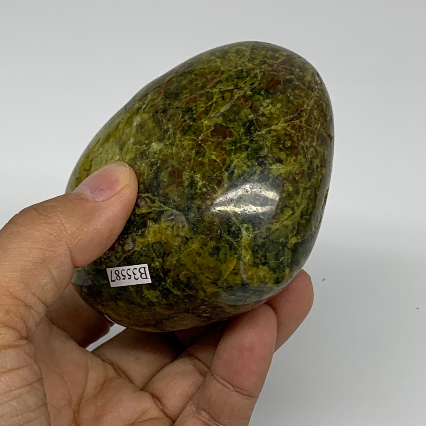 338.8g, 2.9"x3.4"x1.9", Green Opal Heart Polished Gemstone Crystal, B35587