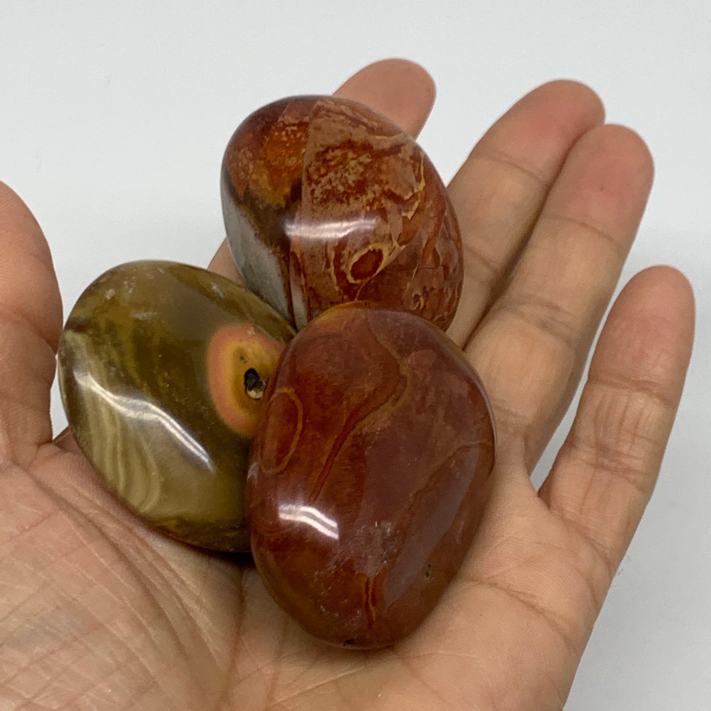 2.2 lb, 1.6"-1.9", 20 pcs, Polychrome Jasper Palm-Stone Polished, B37048