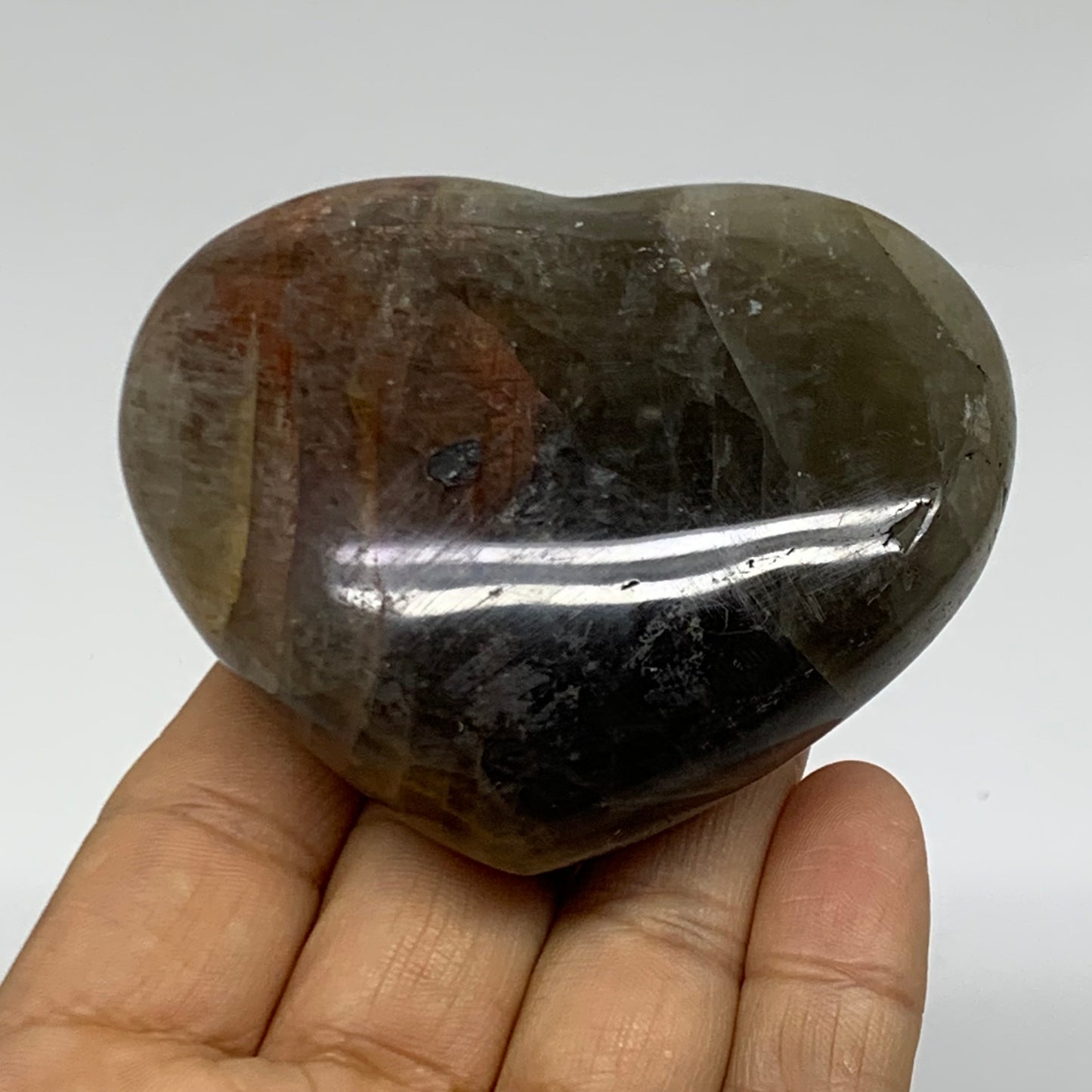 0.37 lbs, 2.4"x2.9"x1", Black Moonstone Heart Polished Crystal Decor, B37894