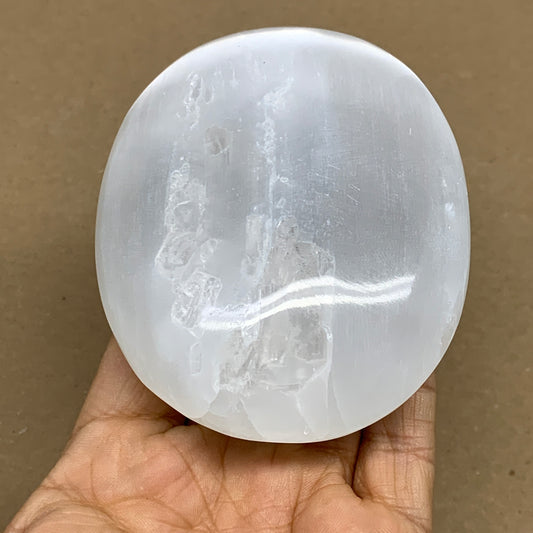 0.61 lbs, 3.9"x3"x1.2", White Selenite Palmstone Crystal Pillow Reiki, B36151