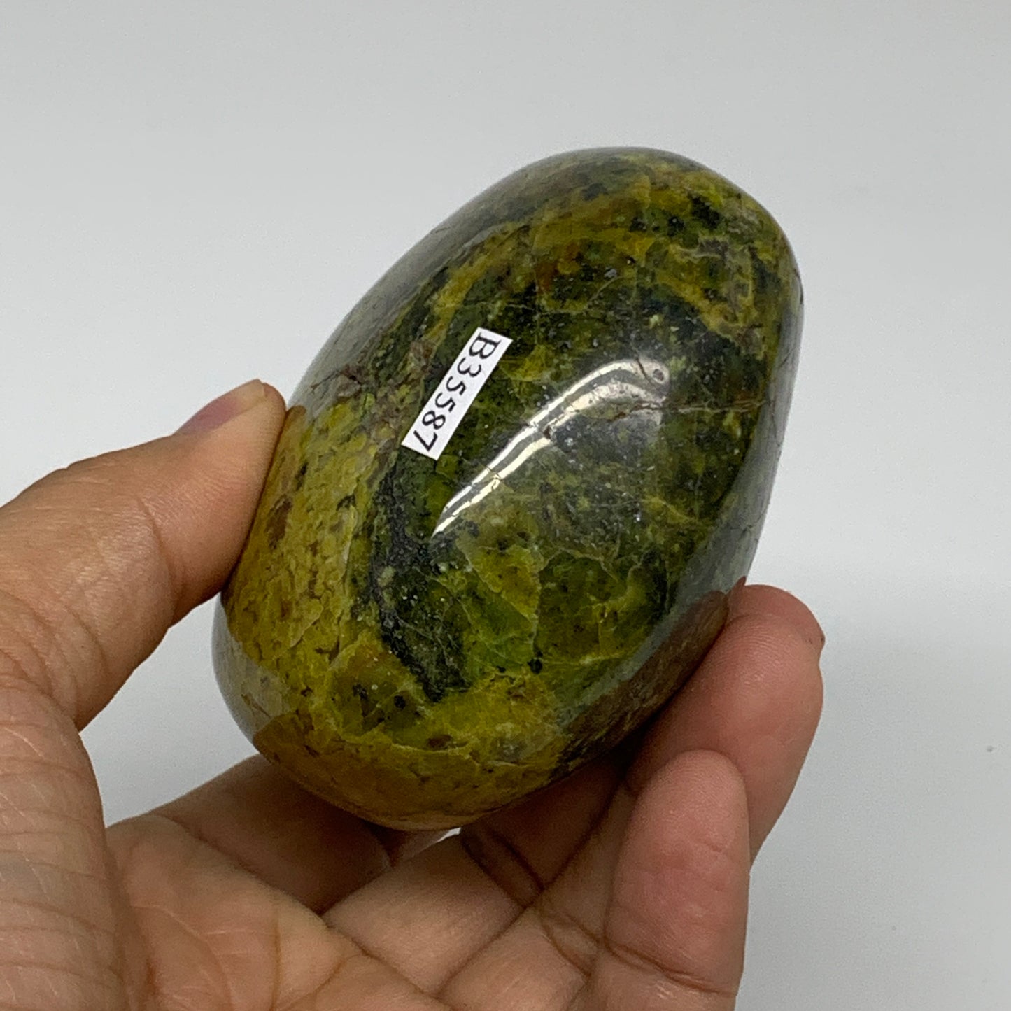 338.8g, 2.9"x3.4"x1.9", Green Opal Heart Polished Gemstone Crystal, B35587