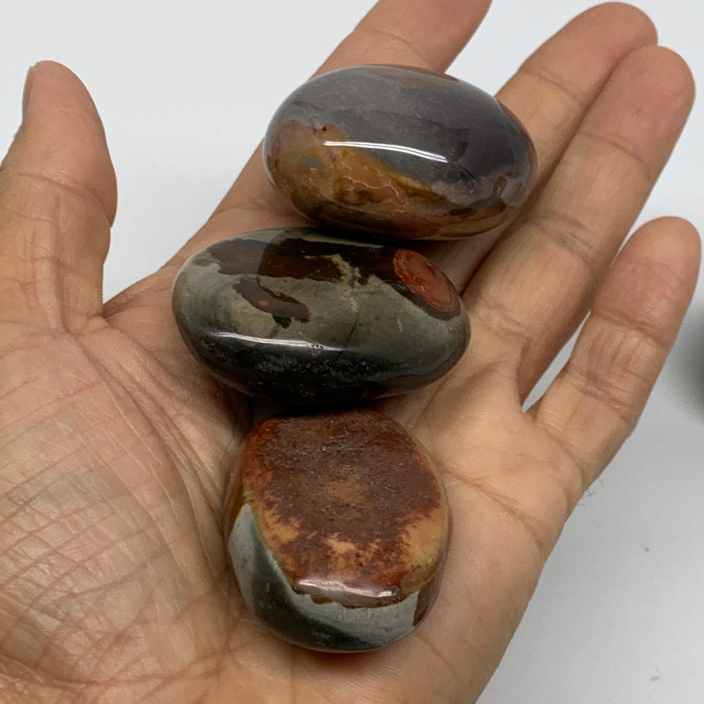 2.2 lb, 1.6"-1.9", 20 pcs, Polychrome Jasper Palm-Stone Polished, B37048