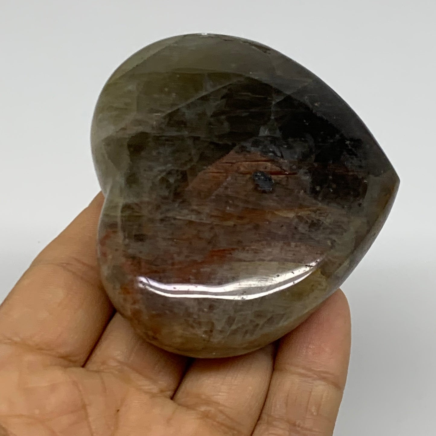 0.37 lbs, 2.4"x2.9"x1", Black Moonstone Heart Polished Crystal Decor, B37894