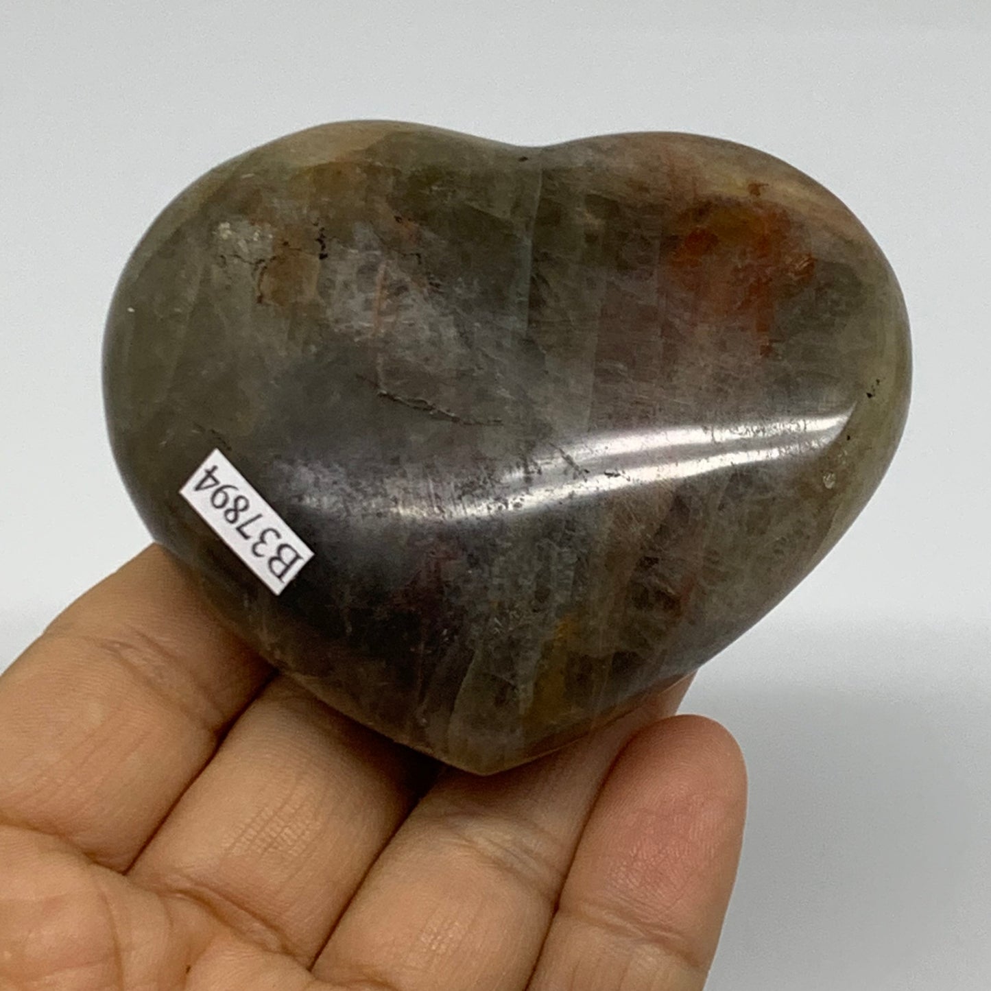 0.37 lbs, 2.4"x2.9"x1", Black Moonstone Heart Polished Crystal Decor, B37894