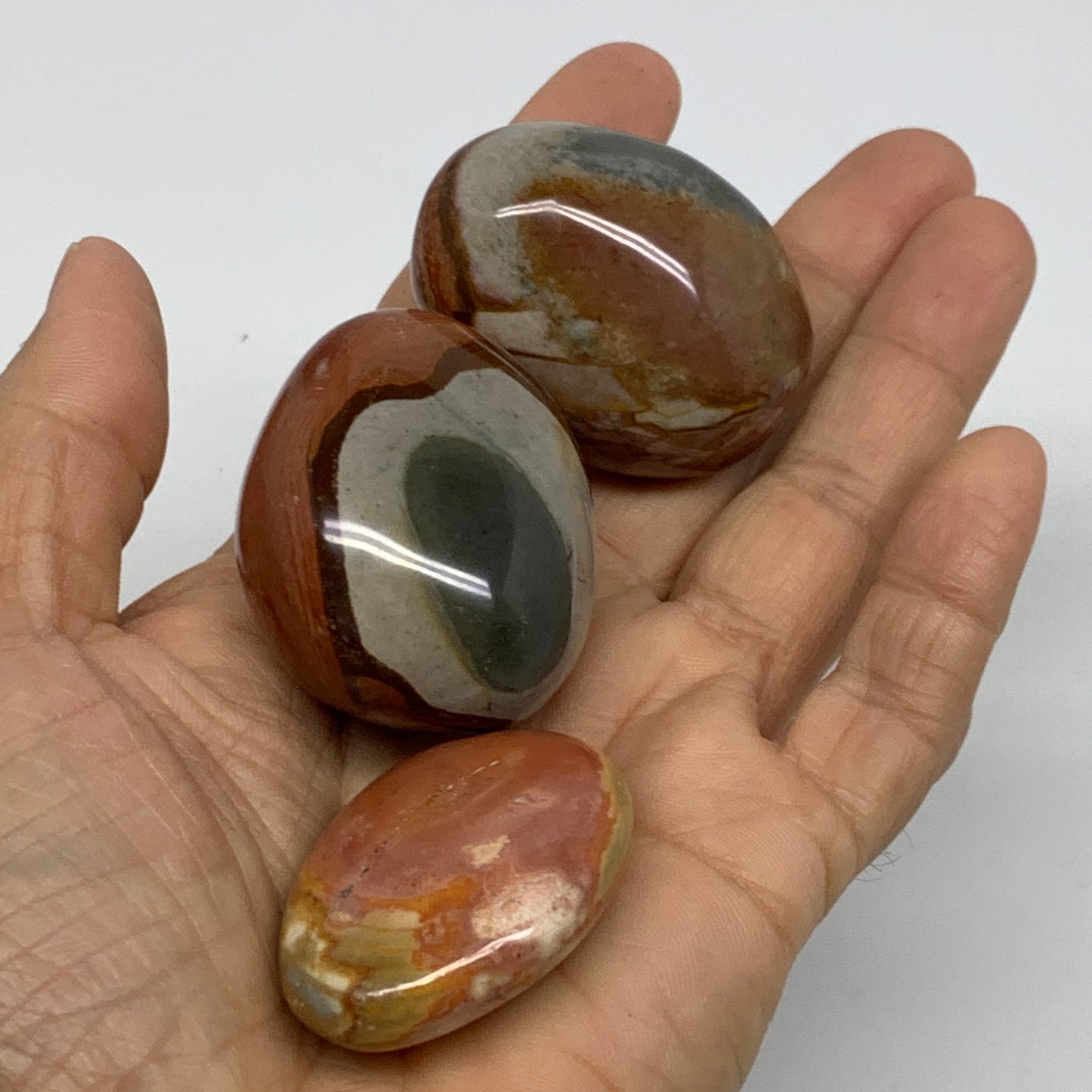 2.2 lb, 1.6"-1.9", 20 pcs, Polychrome Jasper Palm-Stone Polished, B37048