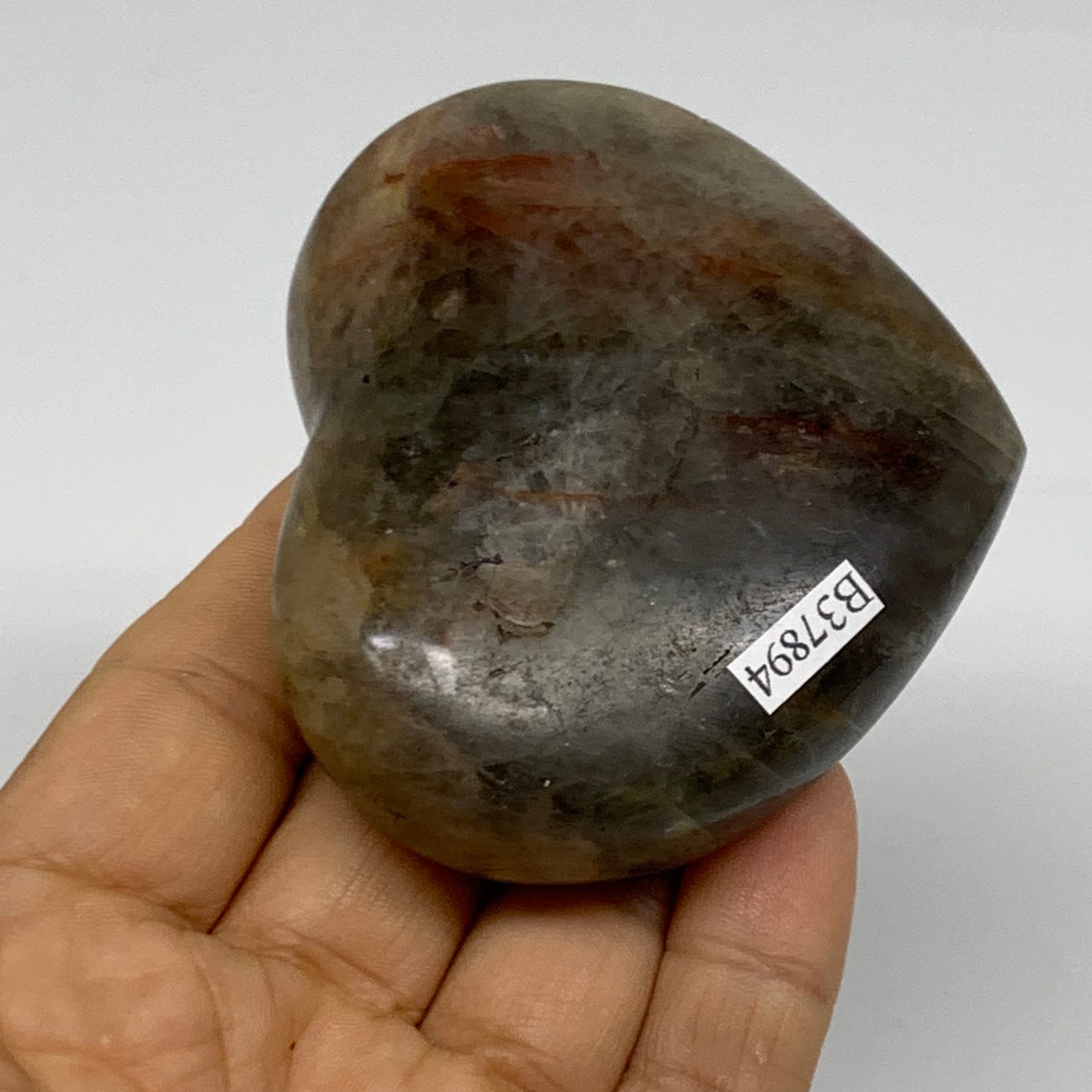0.37 lbs, 2.4"x2.9"x1", Black Moonstone Heart Polished Crystal Decor, B37894