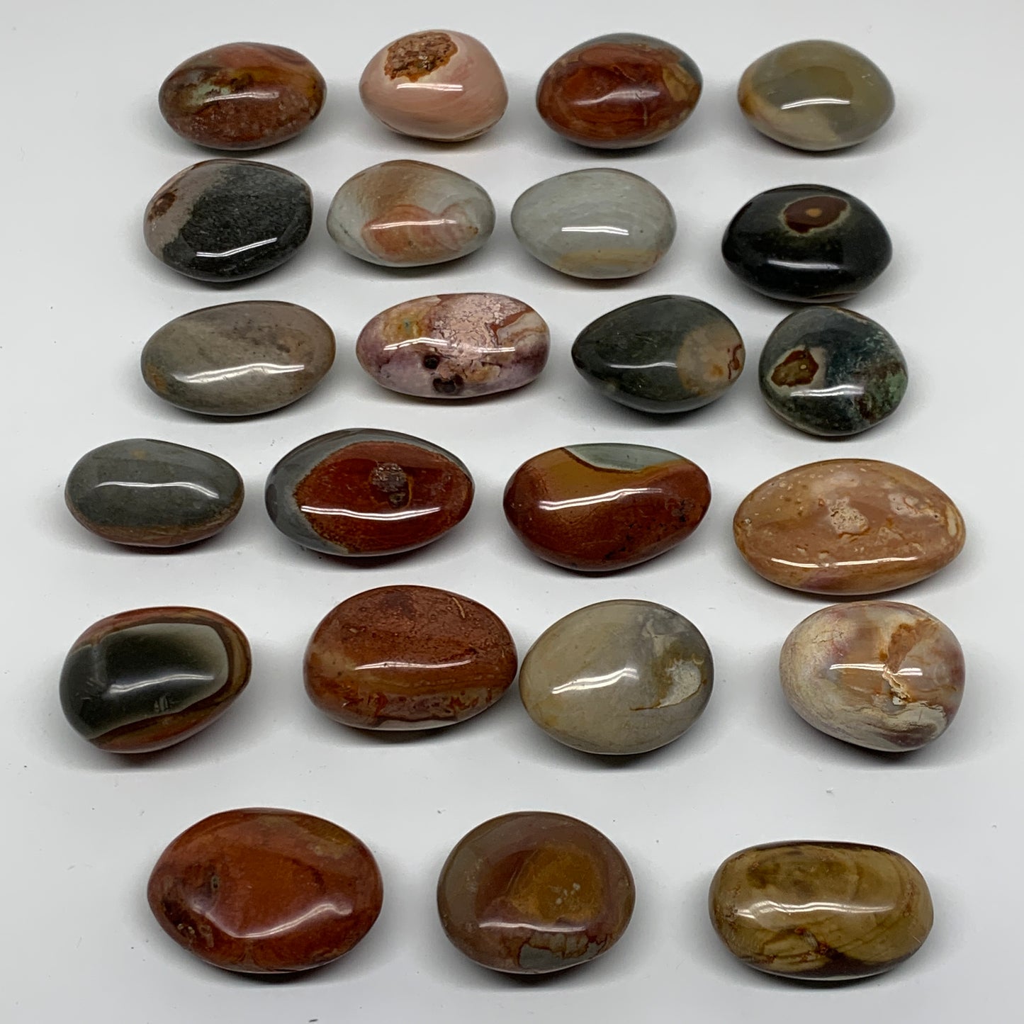 2.2 lb, 1.4"-2", 23 pcs, Polychrome Jasper Palm-Stone Polished, B37049