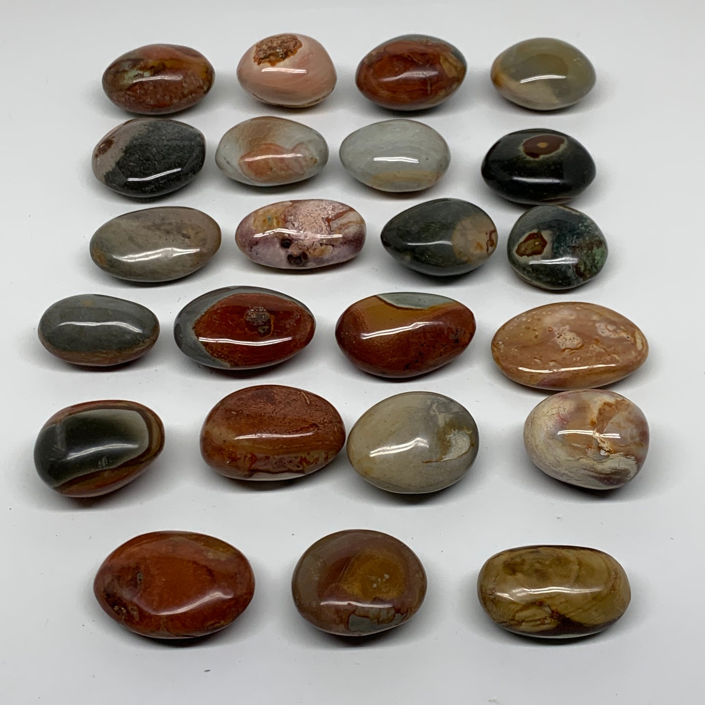 2.2 lb, 1.4"-2", 23 pcs, Polychrome Jasper Palm-Stone Polished, B37049