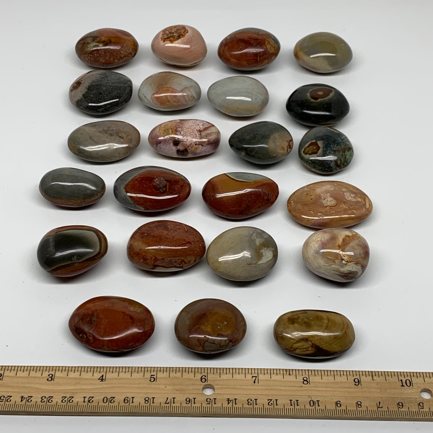 2.2 lb, 1.4"-2", 23 pcs, Polychrome Jasper Palm-Stone Polished, B37049
