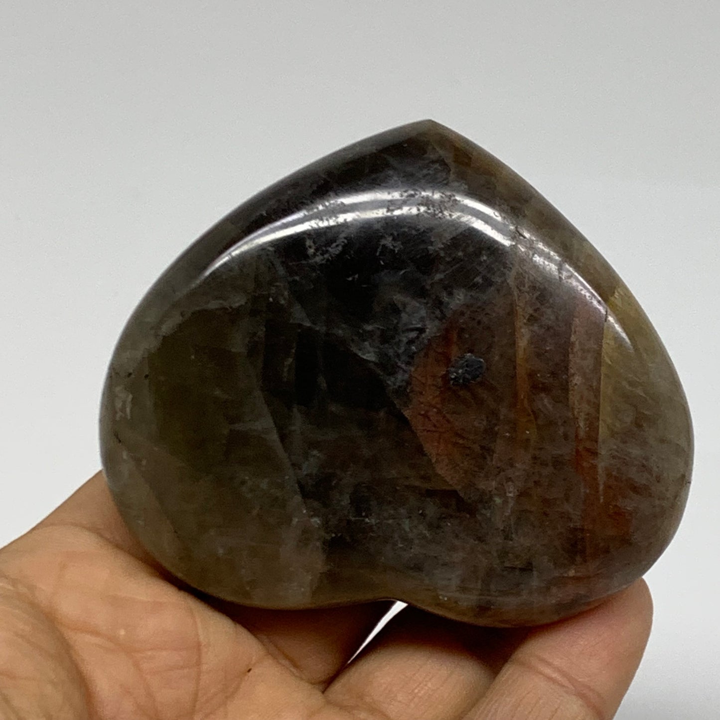 0.37 lbs, 2.4"x2.9"x1", Black Moonstone Heart Polished Crystal Decor, B37894