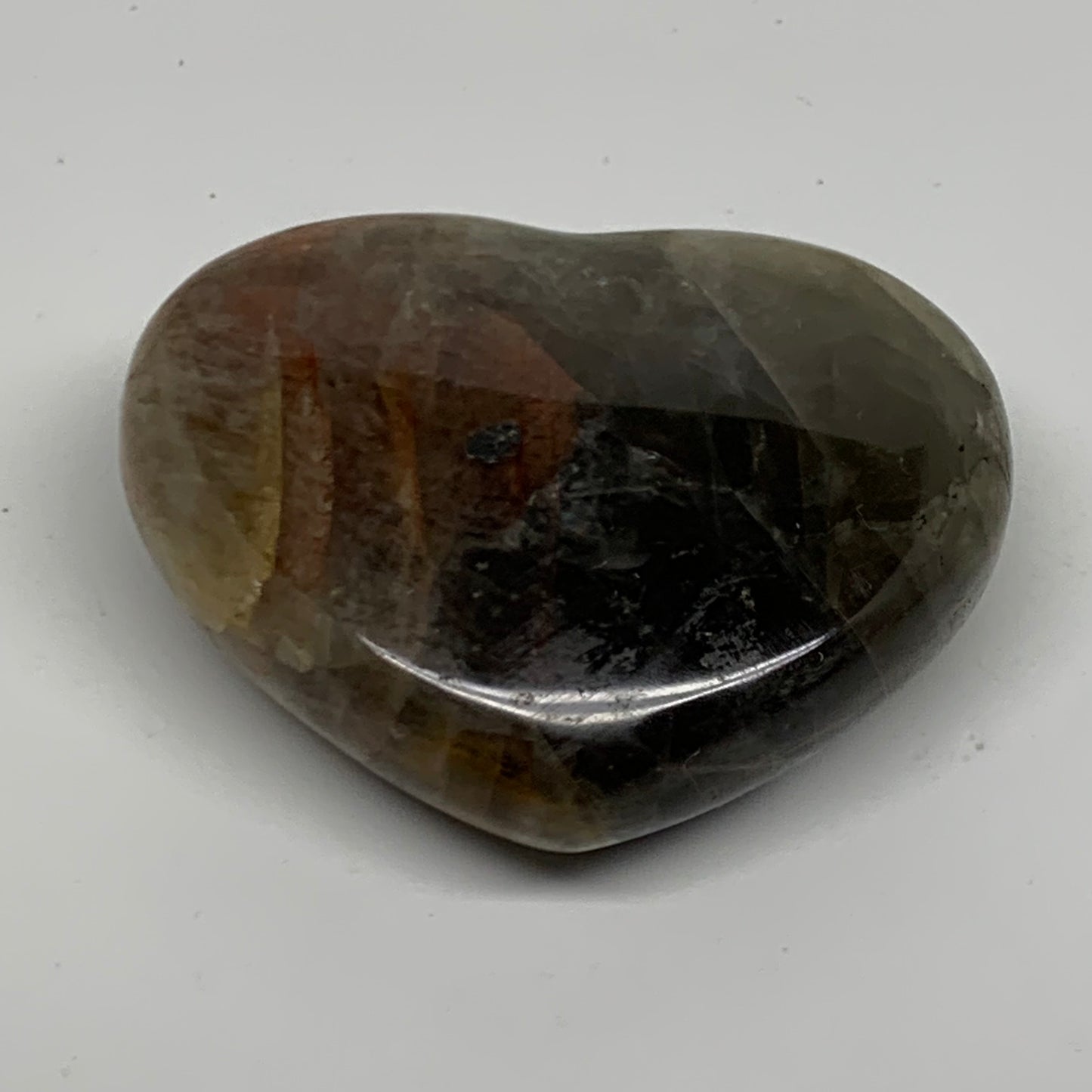 0.37 lbs, 2.4"x2.9"x1", Black Moonstone Heart Polished Crystal Decor, B37894