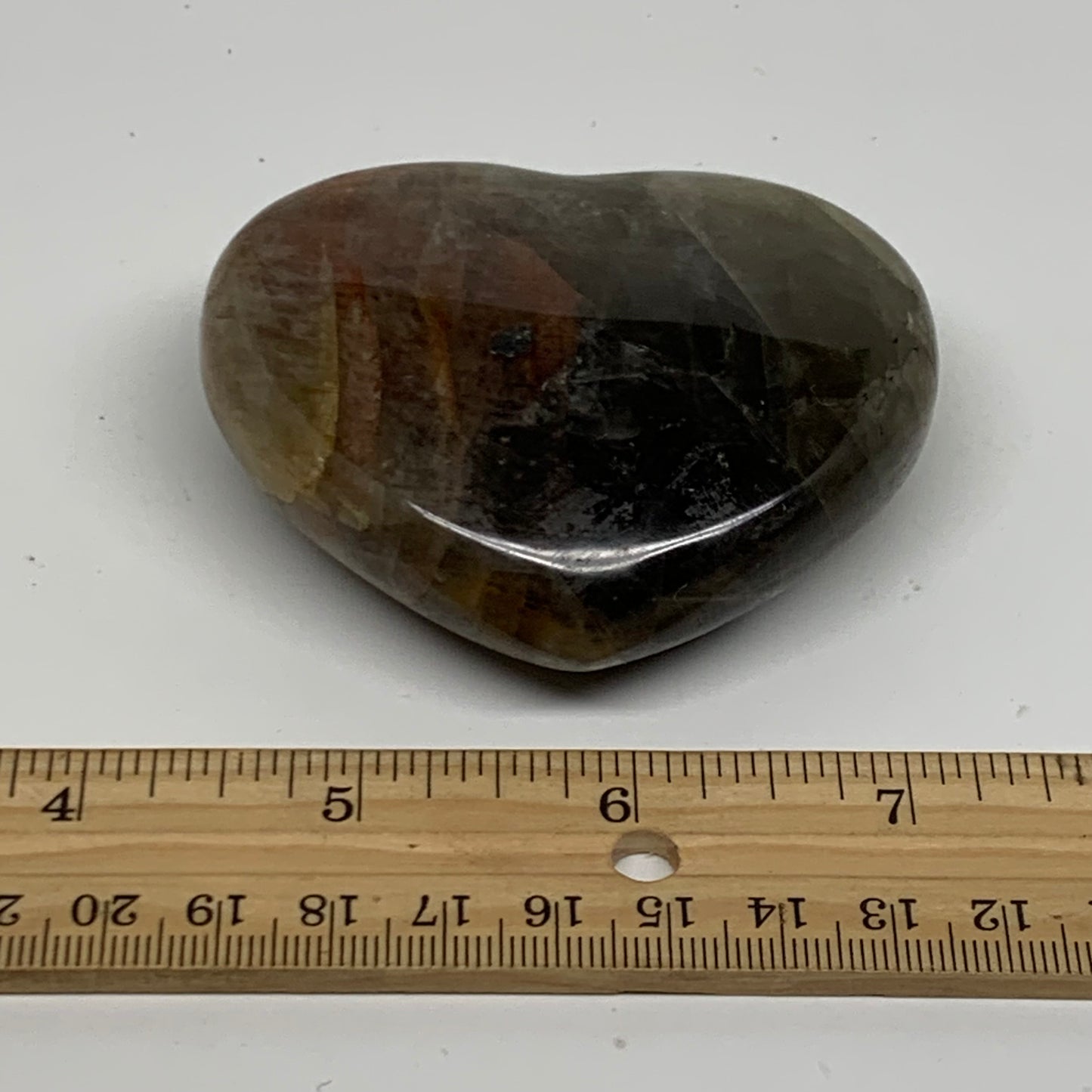 0.37 lbs, 2.4"x2.9"x1", Black Moonstone Heart Polished Crystal Decor, B37894