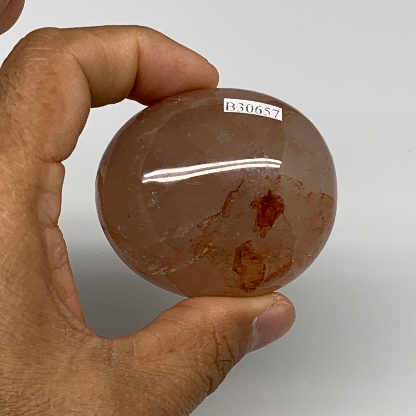 125.2g,2.1"x2.9"x1.3", Red Hematoid Fire Quartz Palm-Stone Crystal Polished, B30