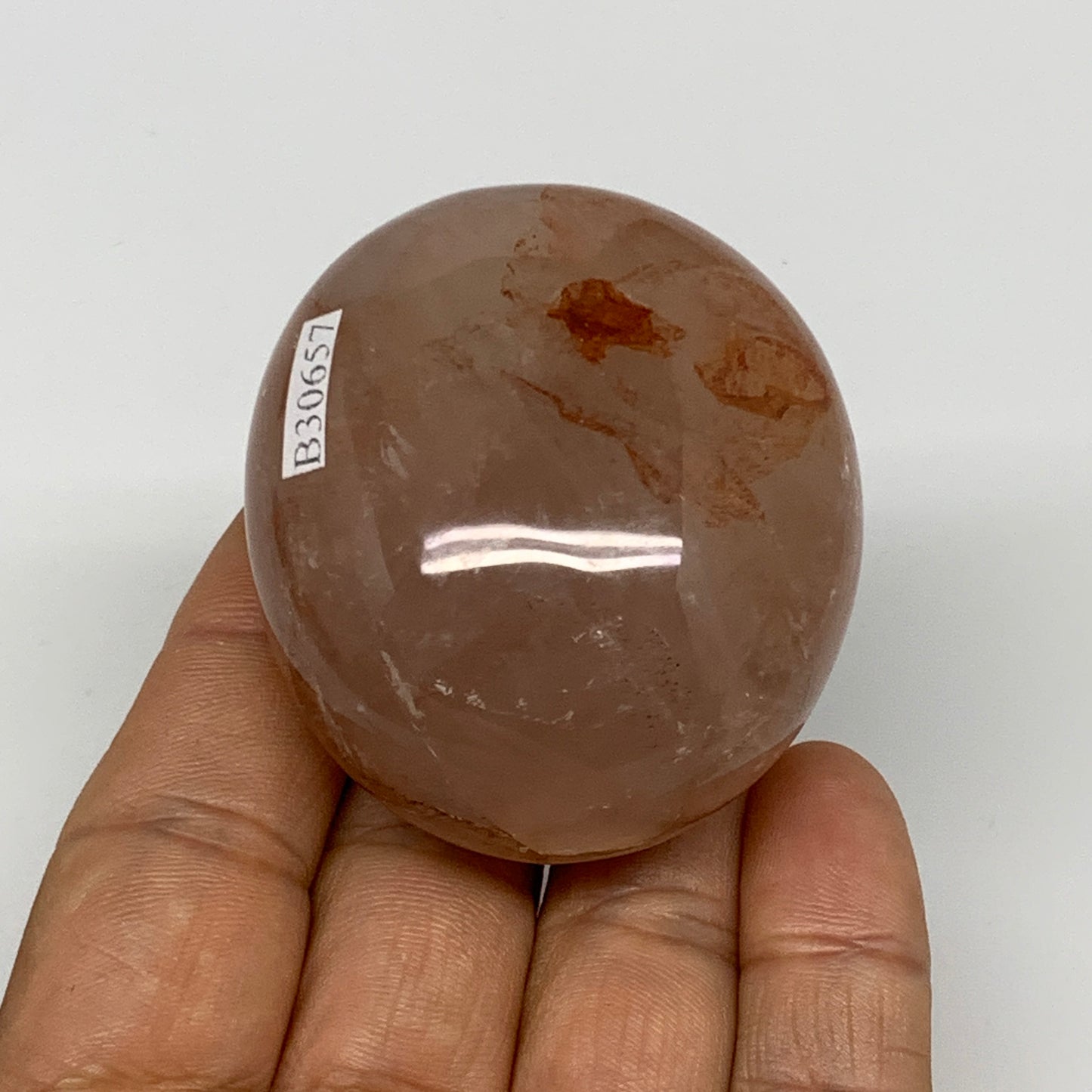 125.2g,2.1"x2.9"x1.3", Red Hematoid Fire Quartz Palm-Stone Crystal Polished, B30