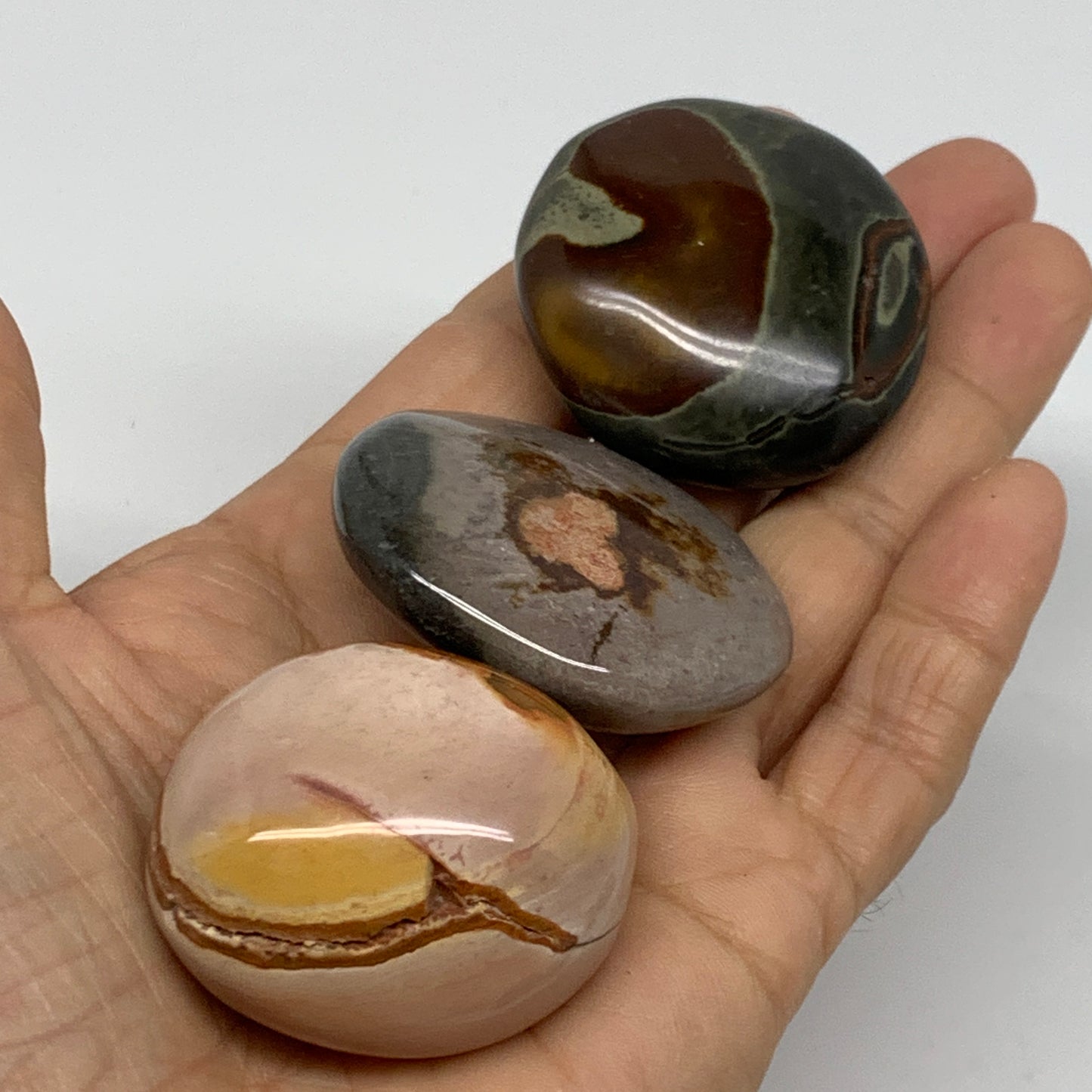 2.2 lb, 1.4"-2", 23 pcs, Polychrome Jasper Palm-Stone Polished, B37049